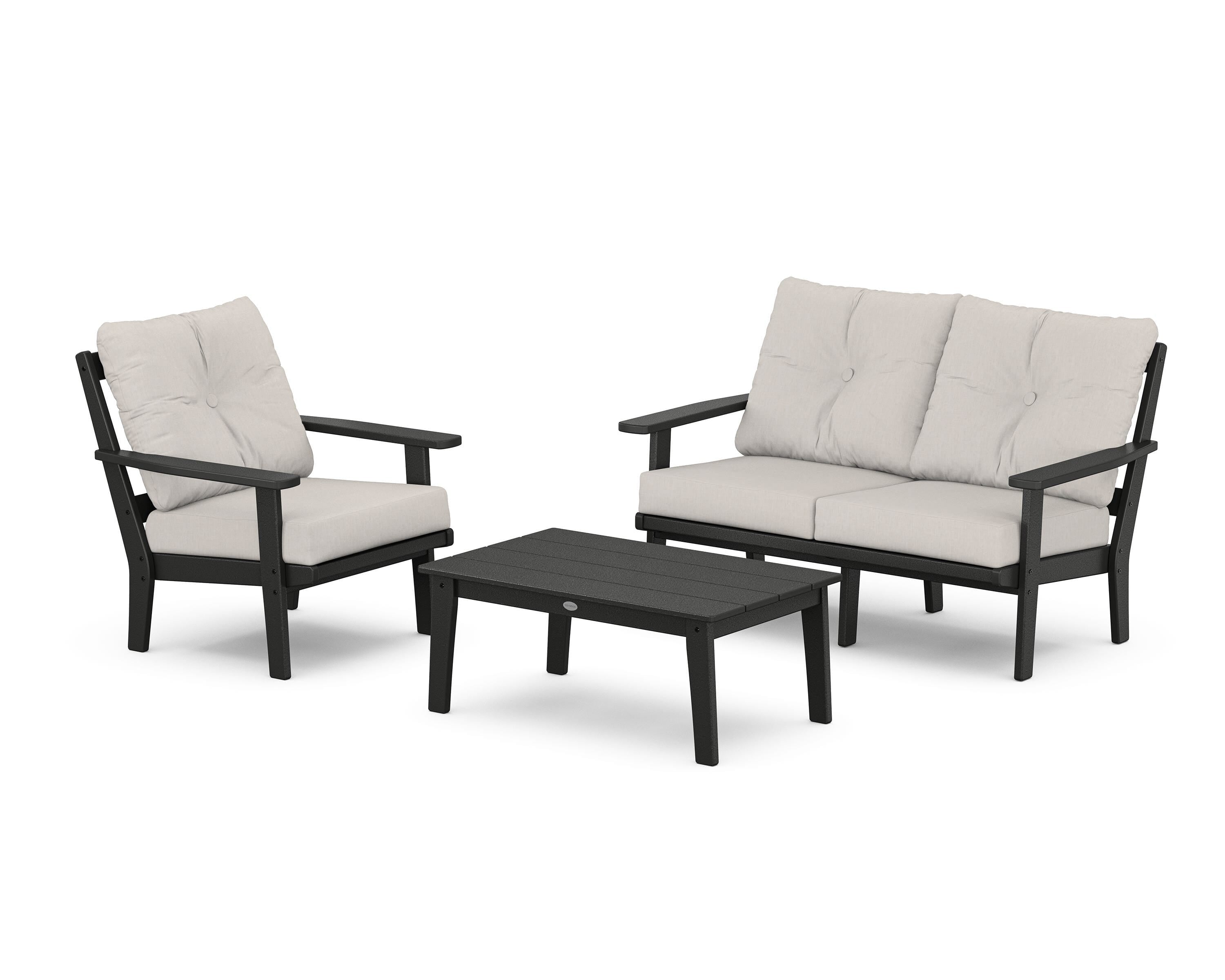 POLYWOOD® Prairie 3-Piece Deep Seating Set with Loveseat in Black / Cast Ash