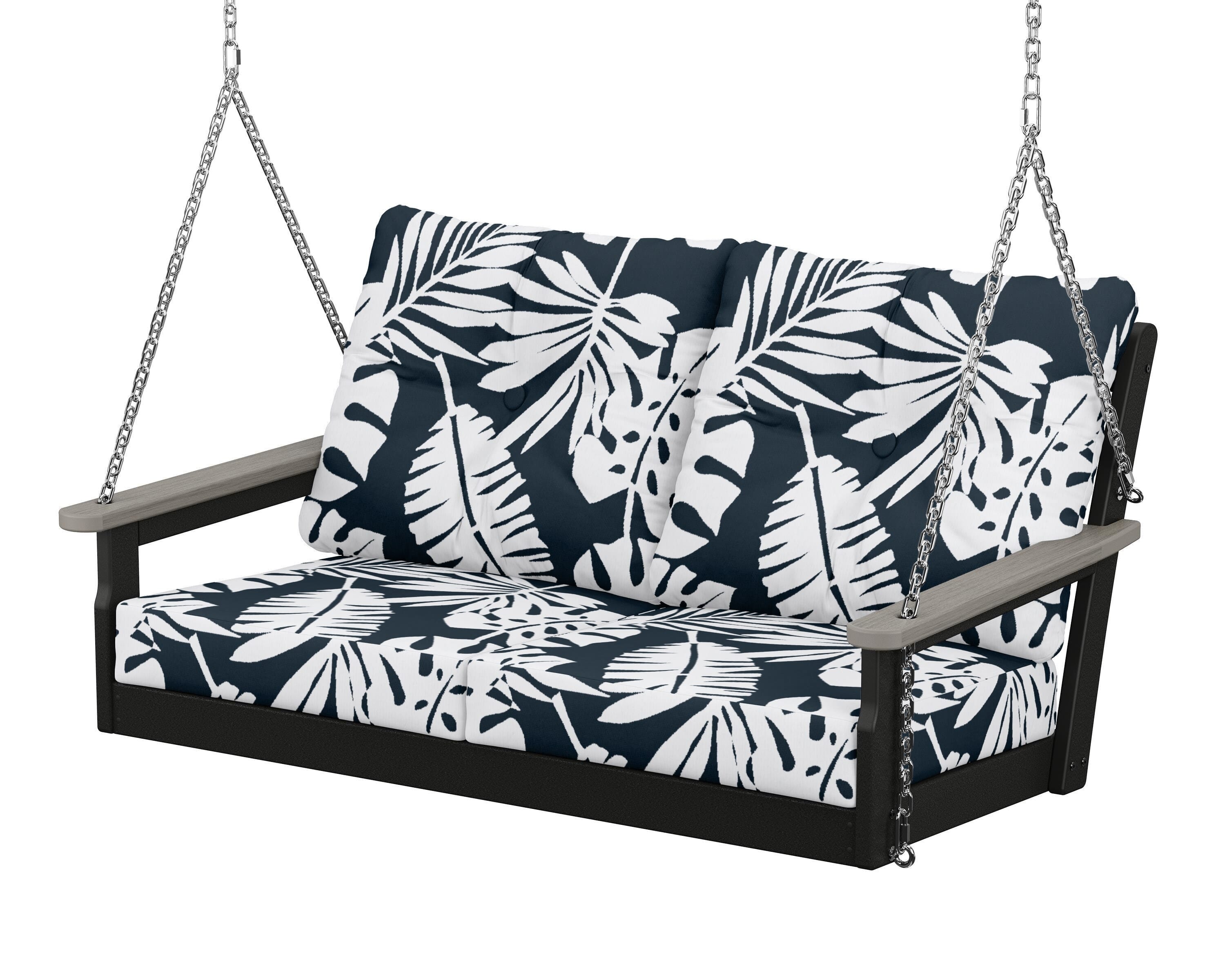 POLYWOOD® Vineyard Deep Seating Swing in Black / Driftwood / Leaf Marine Indigo