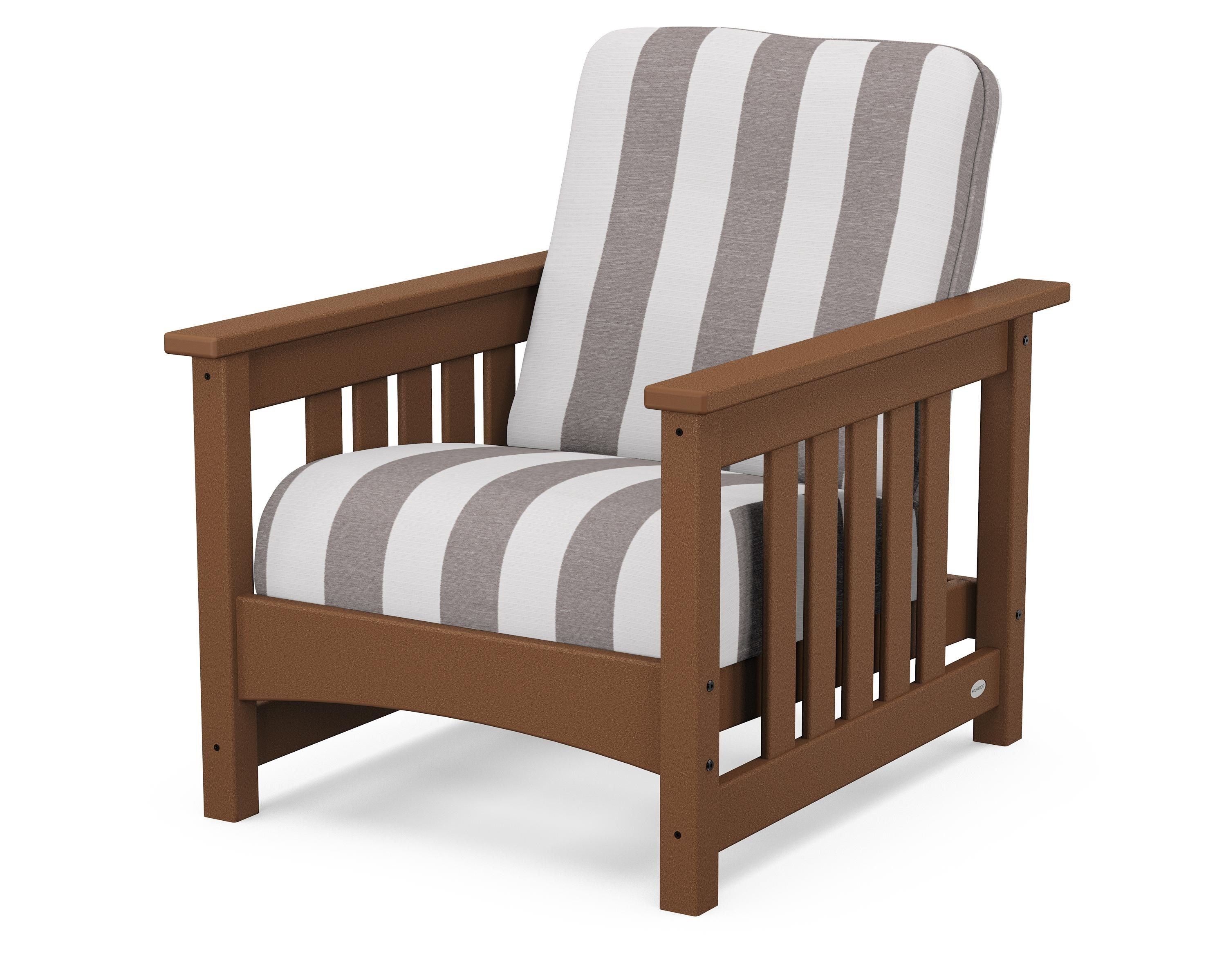 POLYWOOD® Club Mission Chair in Teak / Cabana Stripe Grey Mist