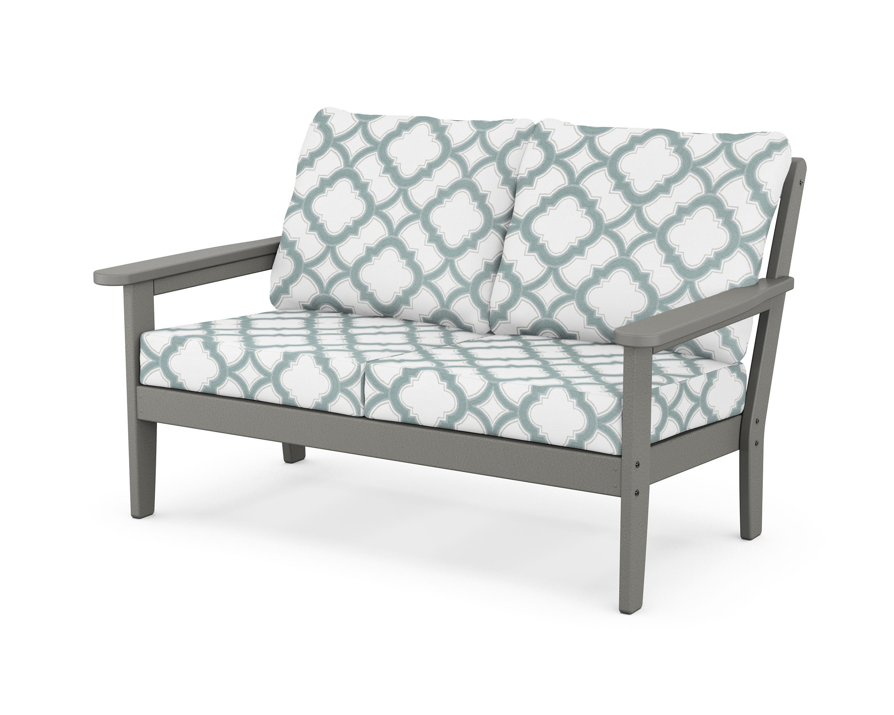Country Living Cottage Deep Seating Loveseat in Slate Grey / Trellis Glacier Spa