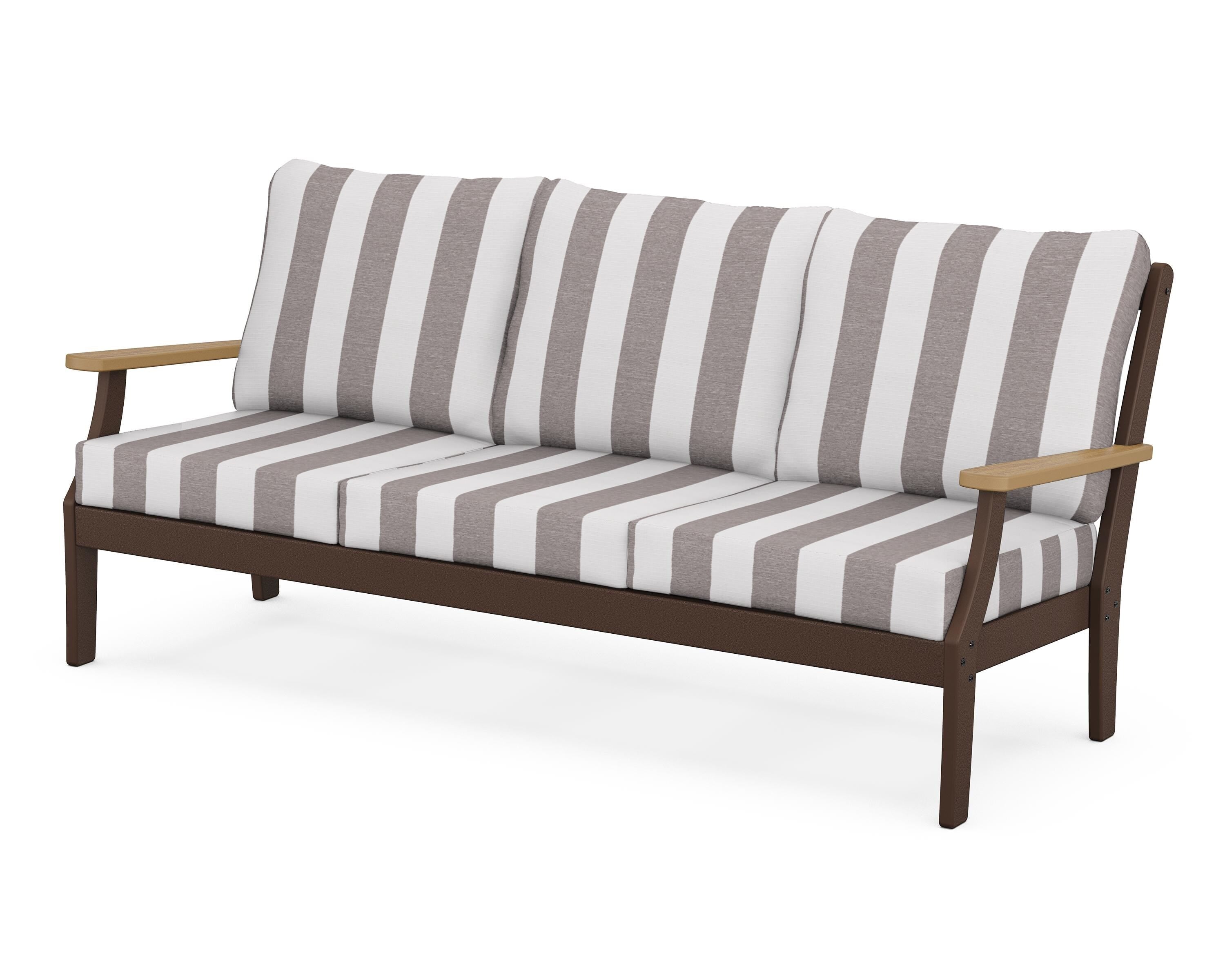 POLYWOOD® Braxton Deep Seating Sofa in Mahogany / Natural / Cabana Stripe Grey Mist