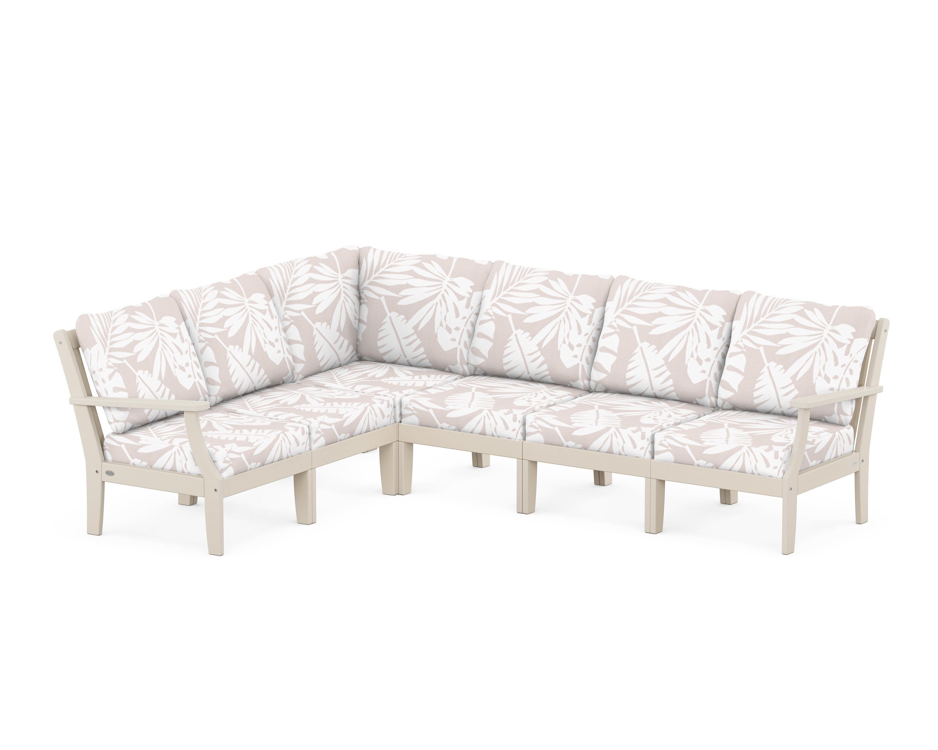 POLYWOOD® Braxton Modular 6-Piece Deep Seating Set in Sand / Leaf Dune Burlap