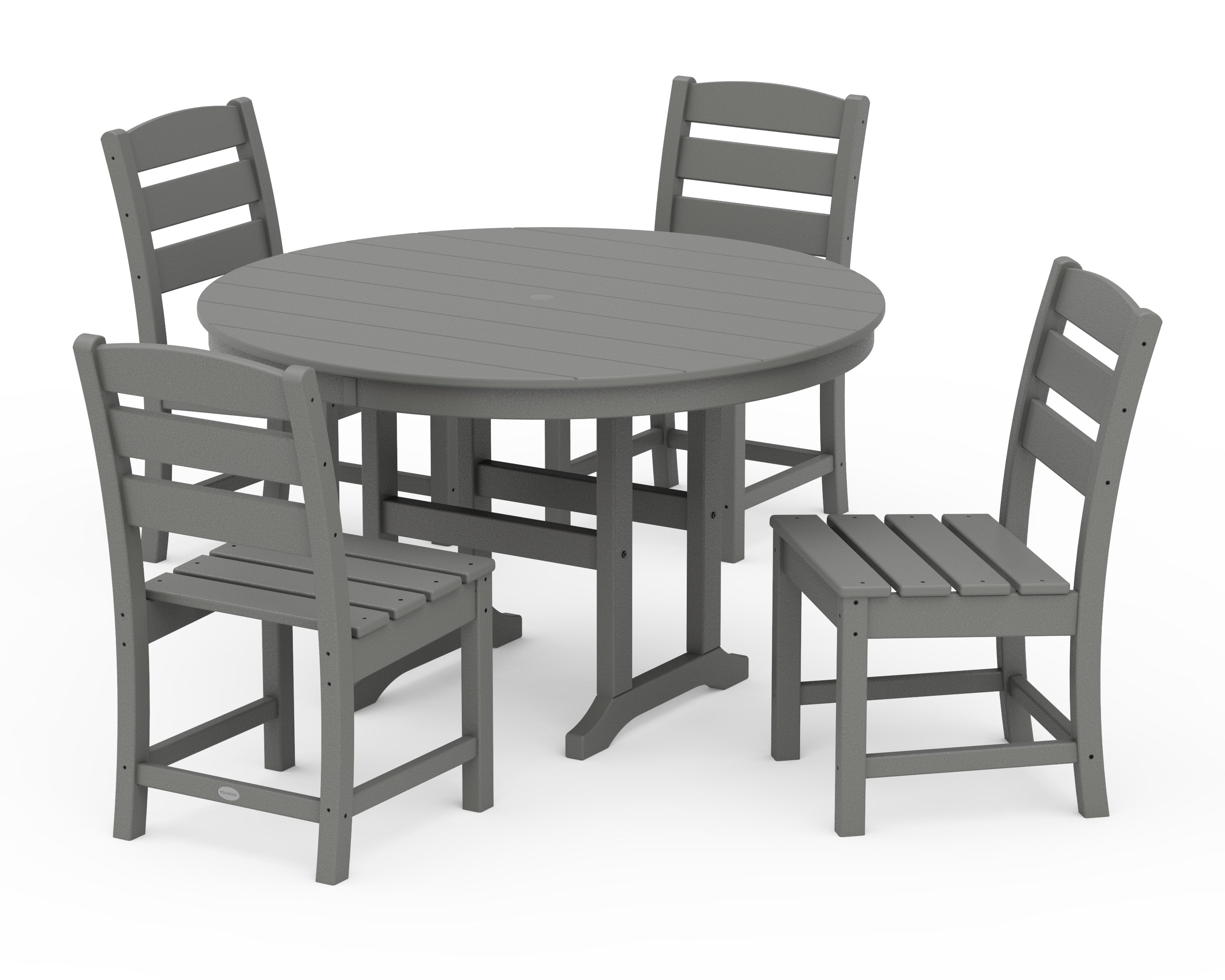 POLYWOOD® Lakeside 5-Piece Round Farmhouse Side Chair Dining Set in Slate Grey