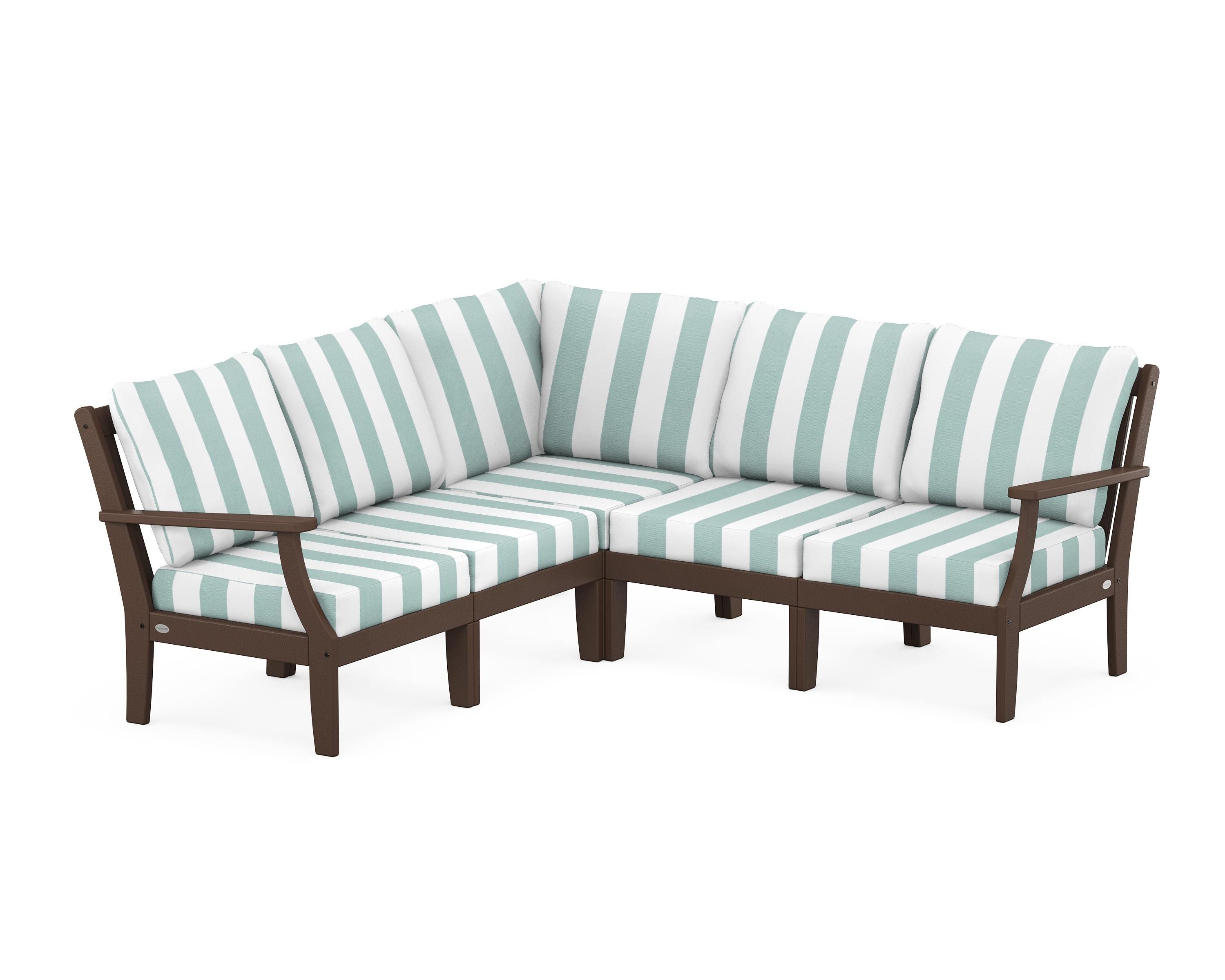POLYWOOD® Braxton Modular 5-Piece Deep Seating Set in Mahogany / Cabana Stripe Glacier Spa