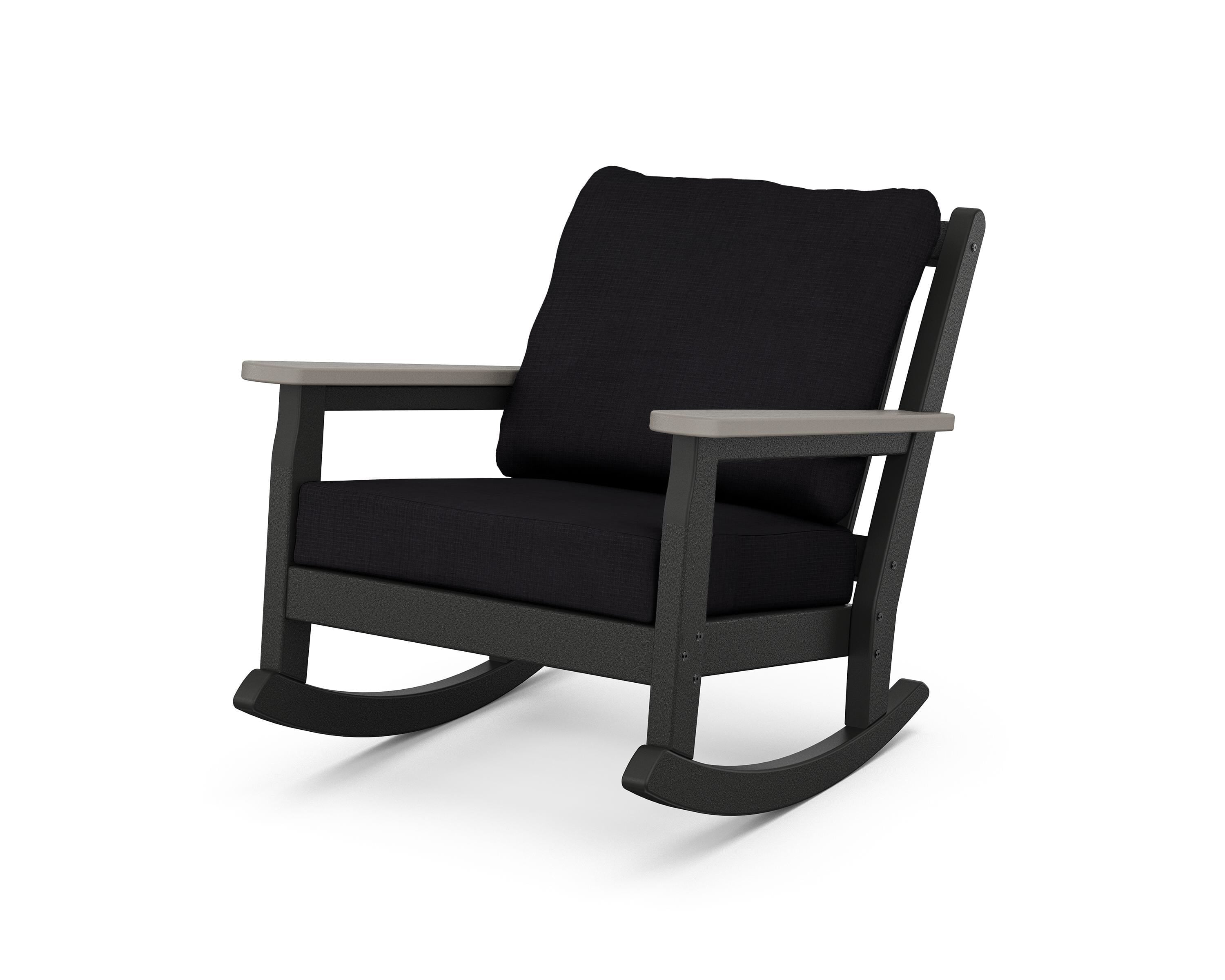 POLYWOOD® Chippendale Deep Seating Rocking Chair in Black / Driftwood / Midnight Linen