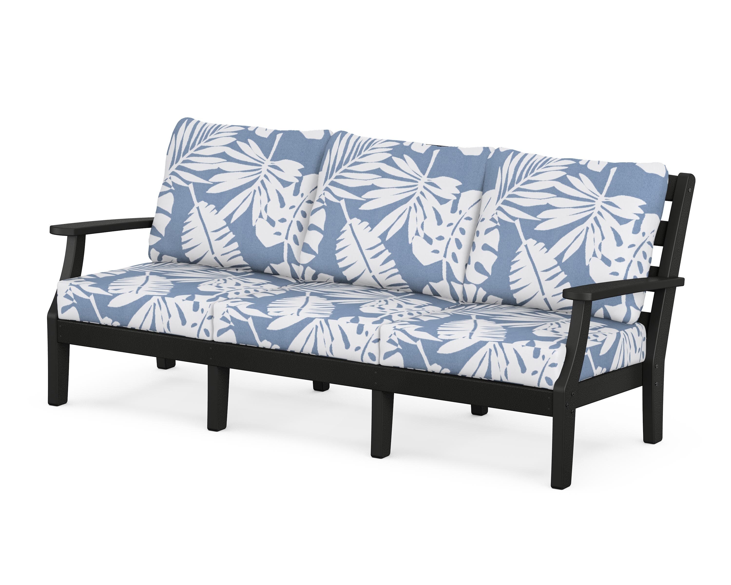 POLYWOOD® Chesapeake Deep Seating Sofa in Black / Leaf Sky Blue