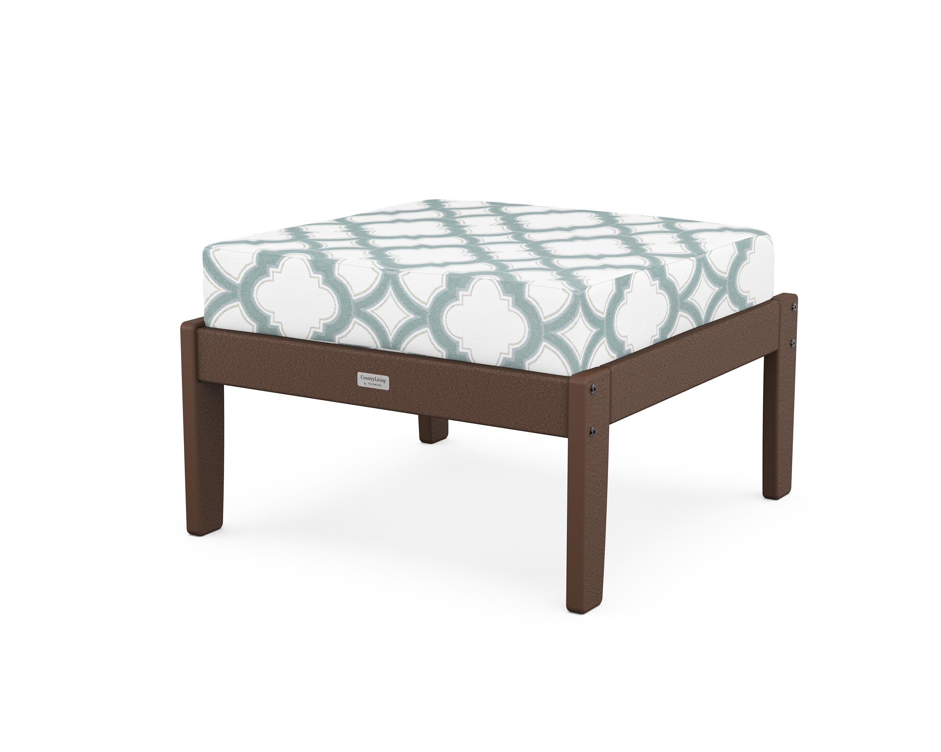 Country Living Cottage Deep Seating Ottoman in Mahogany / Trellis Glacier Spa