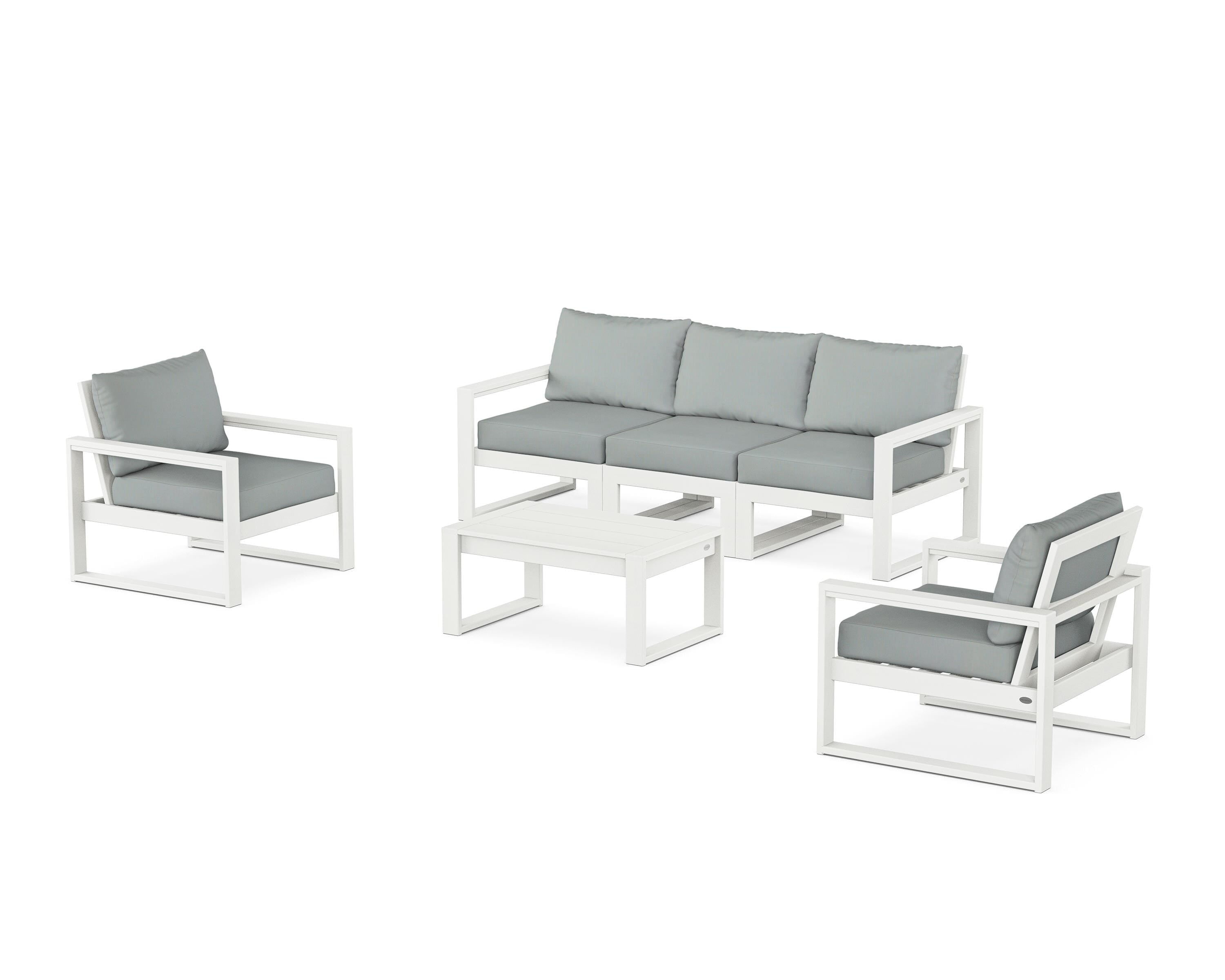 POLYWOOD® EDGE Sectional 4-Piece Deep Seating Set with Sofa in Vintage White / Spa