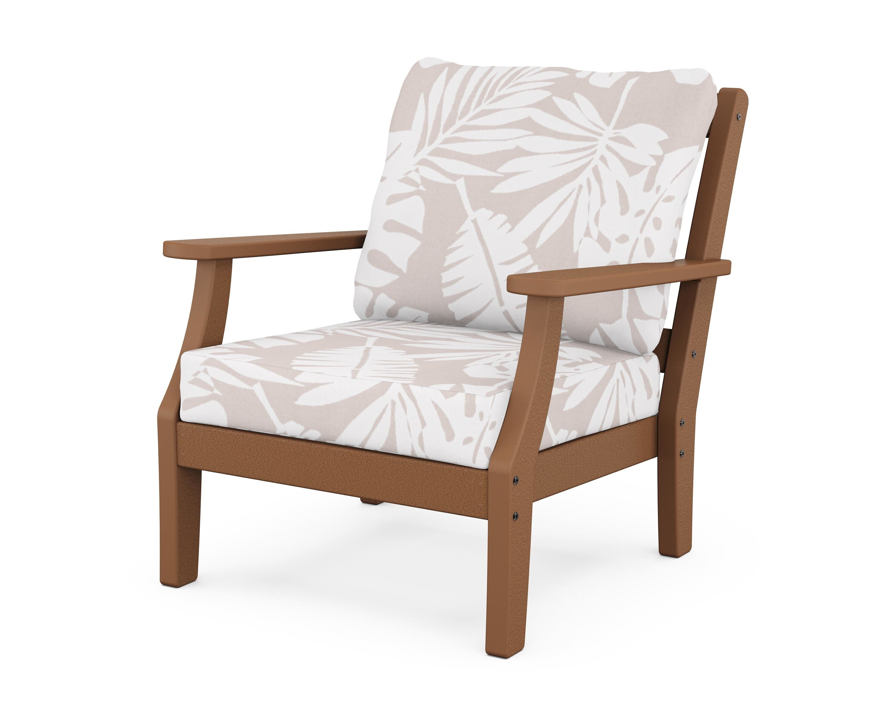 Martha Stewart by POLYWOOD® Chinoiserie Deep Seating Chair in Teak / Leaf Dune Burlap