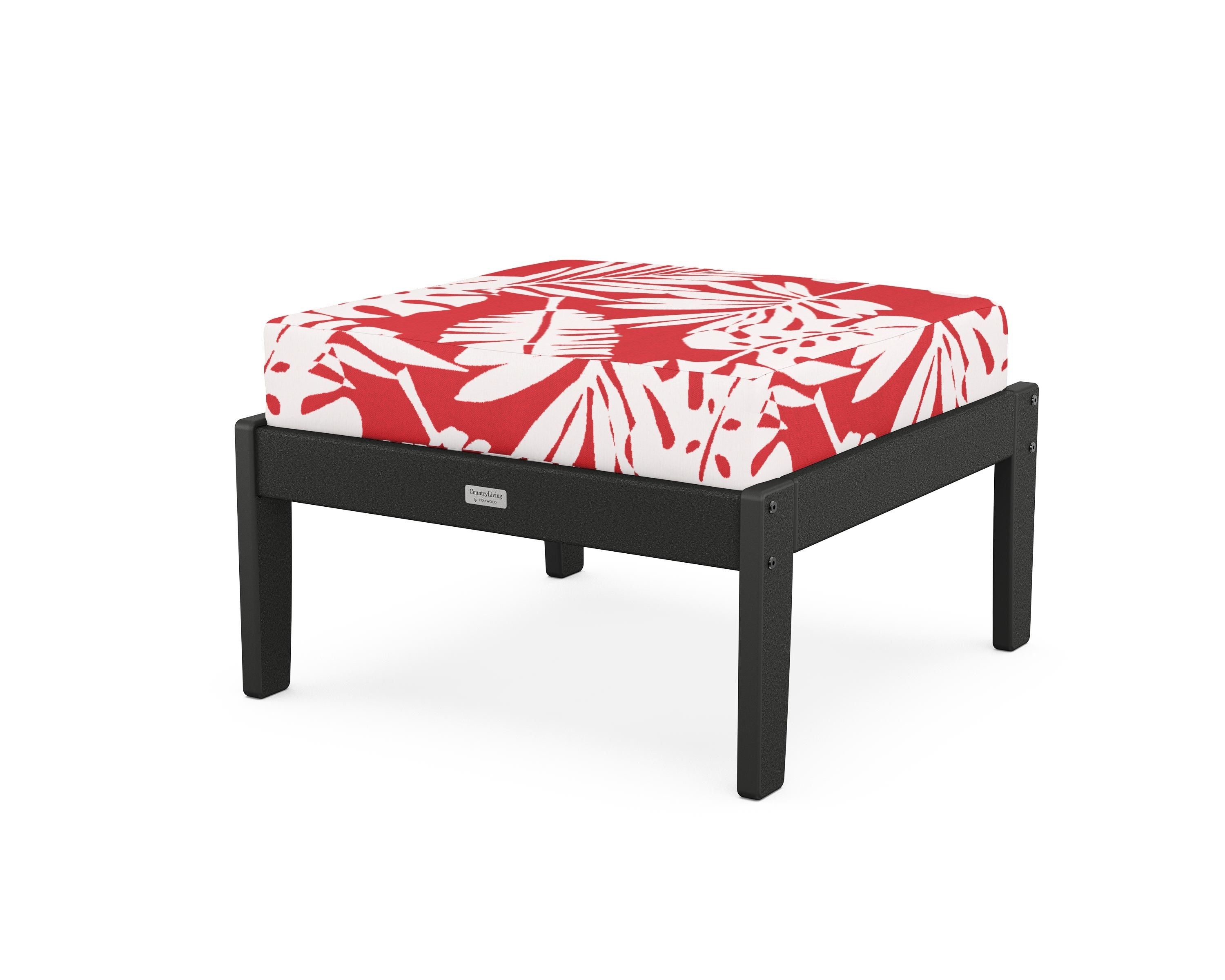Country Living Cottage Deep Seating Ottoman in Black / Leaf Crimson