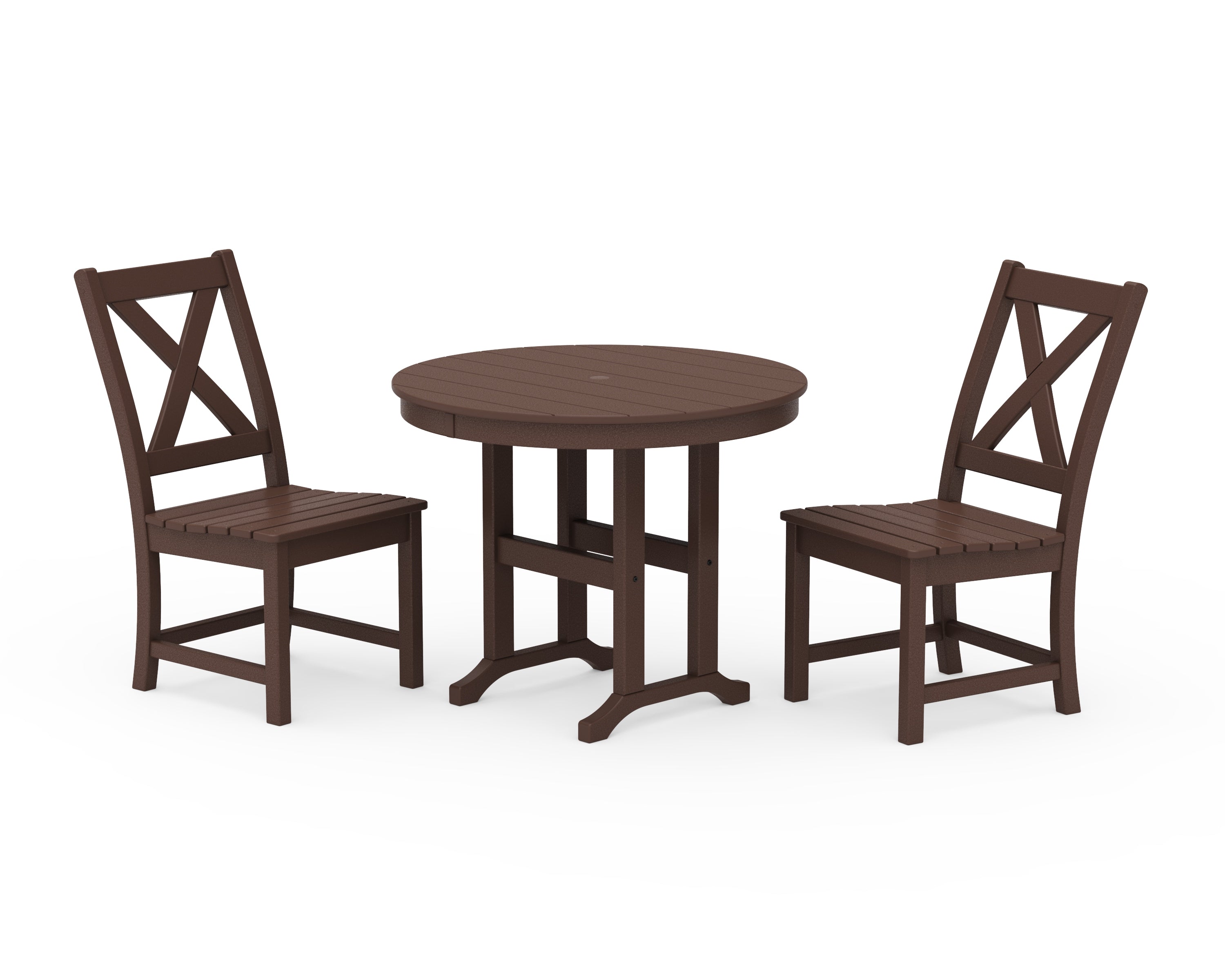 POLYWOOD® Braxton Side Chair 3-Piece Round Dining Set in Mahogany