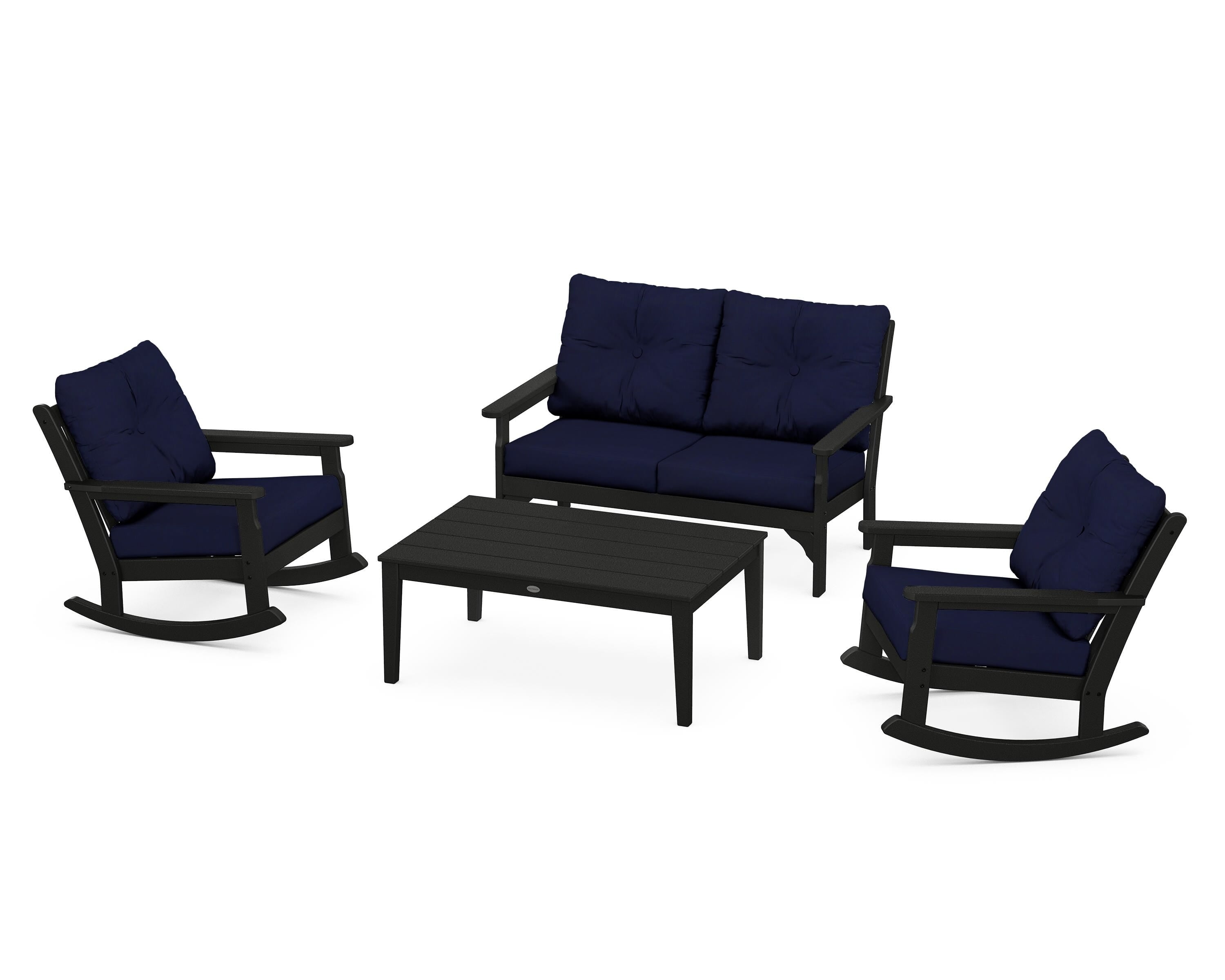 POLYWOOD® Vineyard 4-Piece Deep Seating Rocking Chair Set in Black / Navy