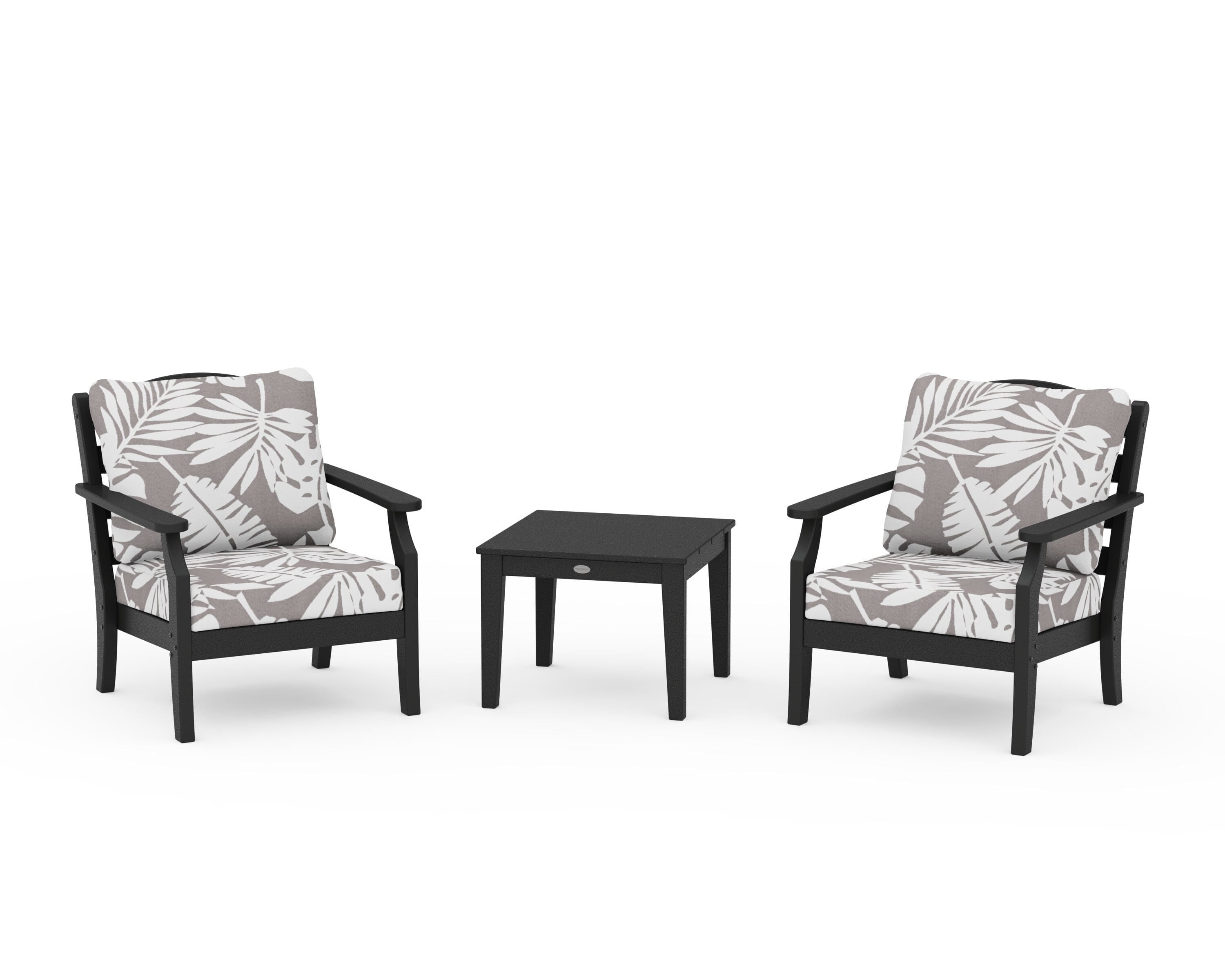 Draper James™ by POLYWOOD® Savannah 3-Piece Deep Seating Set in Black / Leaf Grey Mist