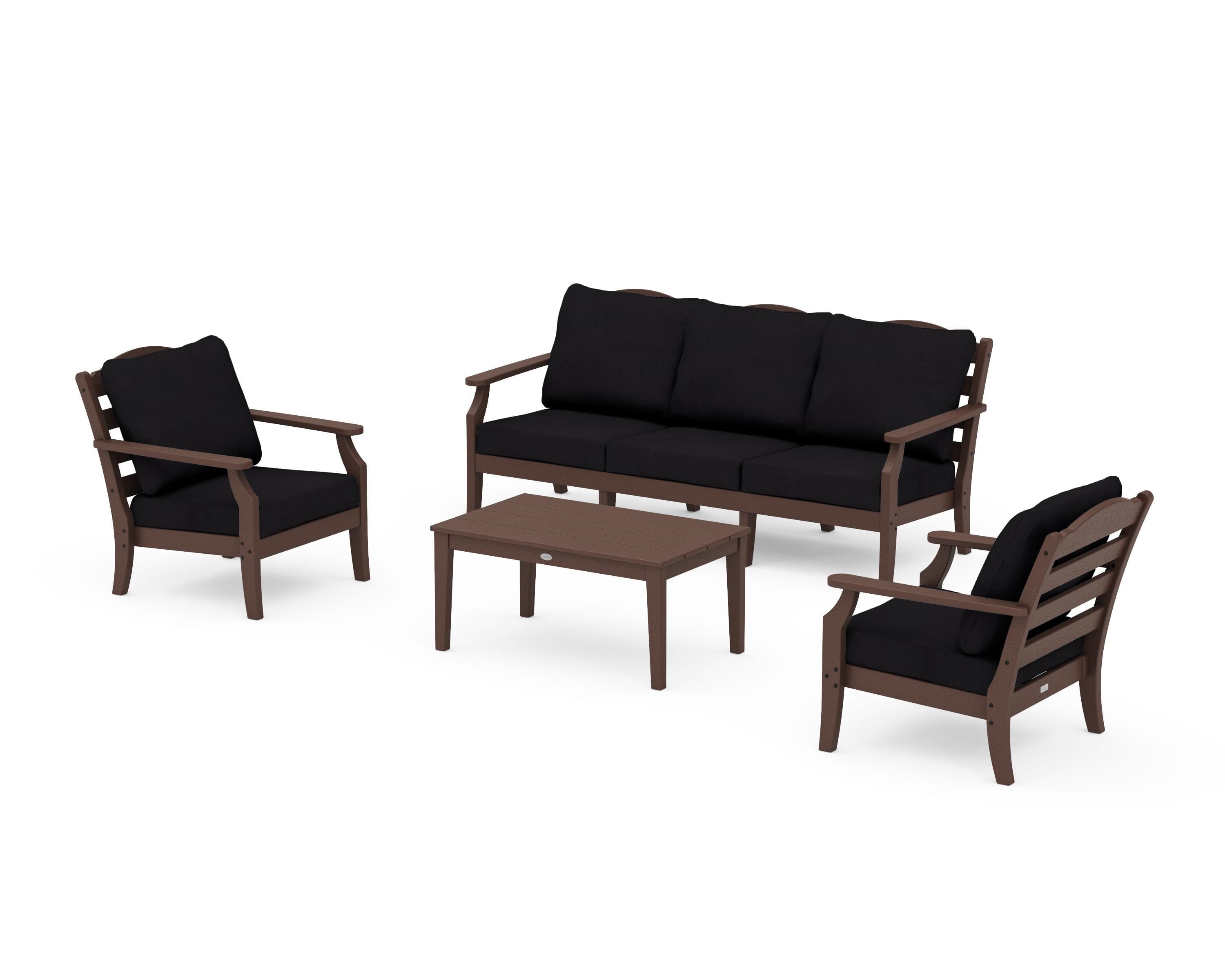 Draper James™ by POLYWOOD® Savannah 4-Piece Deep Seating Set with Sofa in Mahogany / Midnight Linen