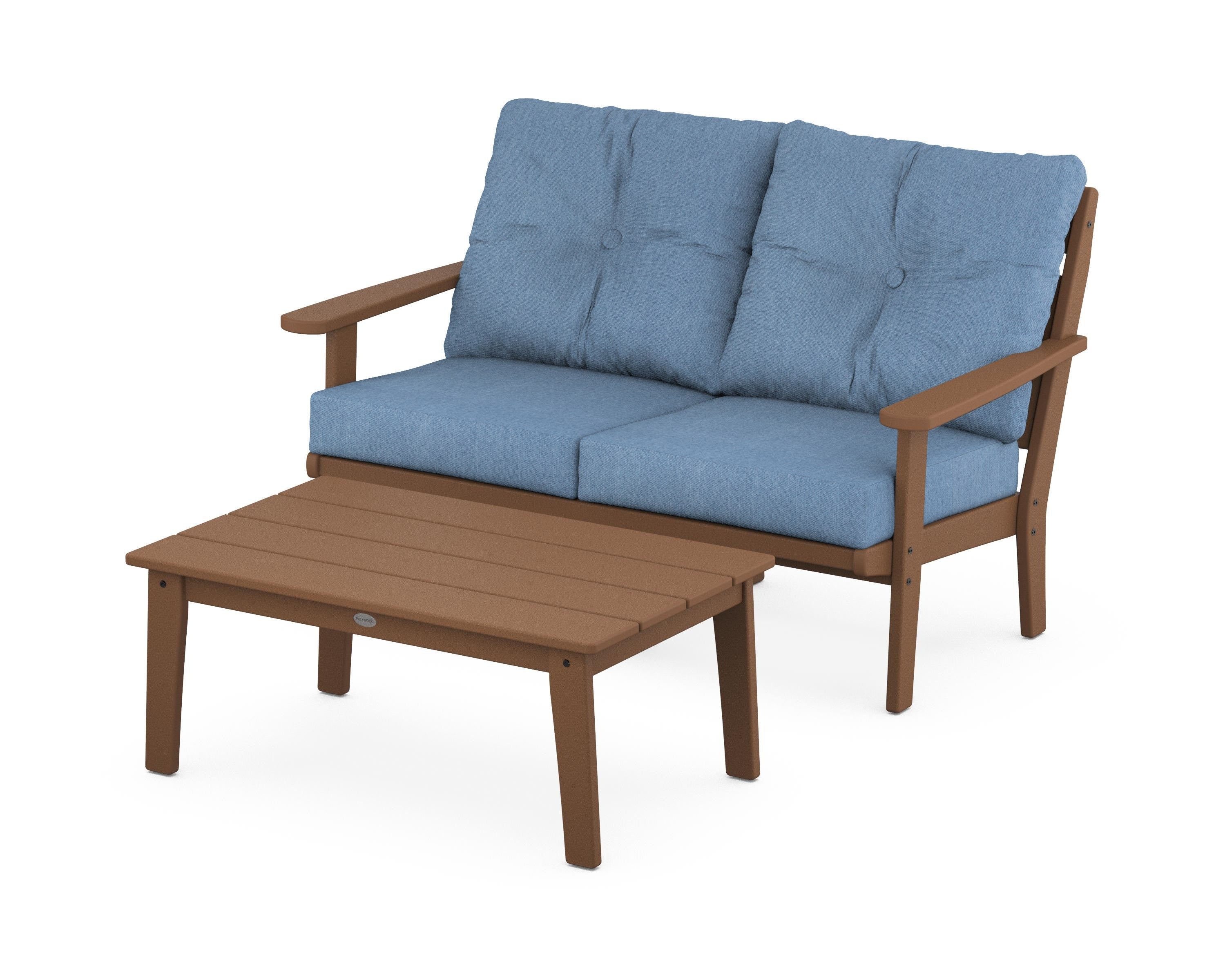 POLYWOOD® Lakeside 2-Piece Lounge Loveseat Set in Teak / Sky Blue