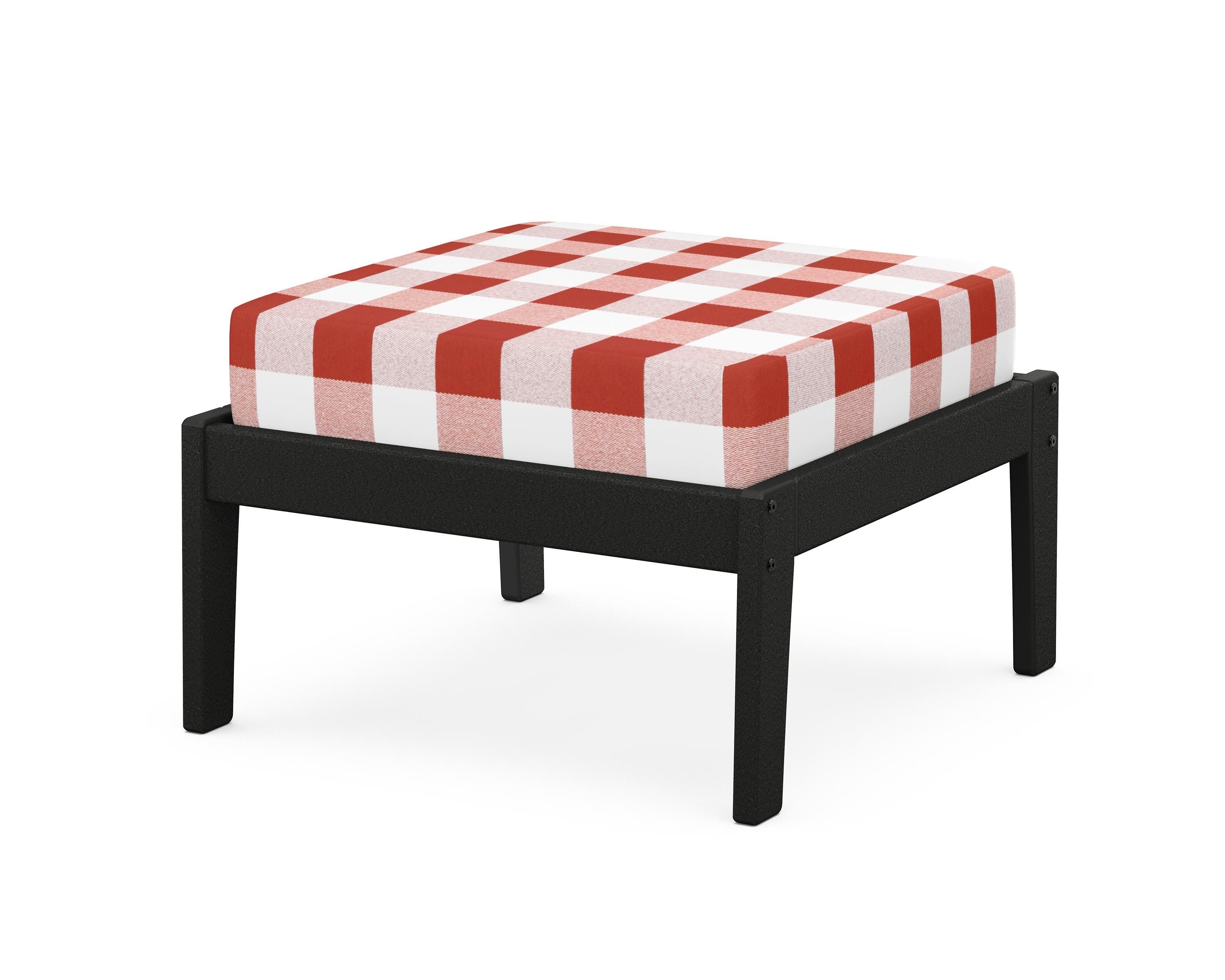 Unbranded Deep Seating Ottoman in Black / Buffalo Plaid Crimson