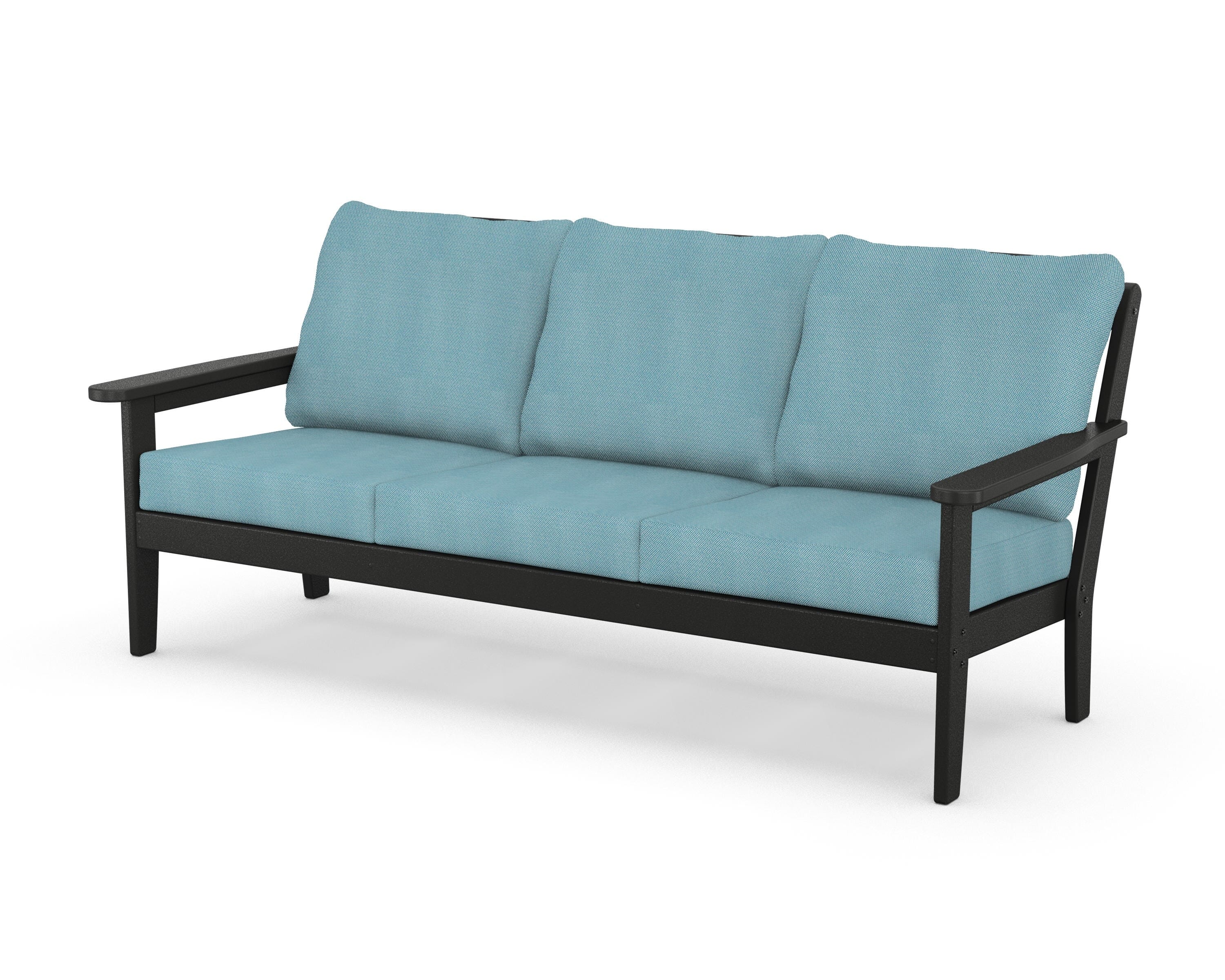 Country Living Cottage Deep Seating Sofa in Black / Lattice Sky Blue