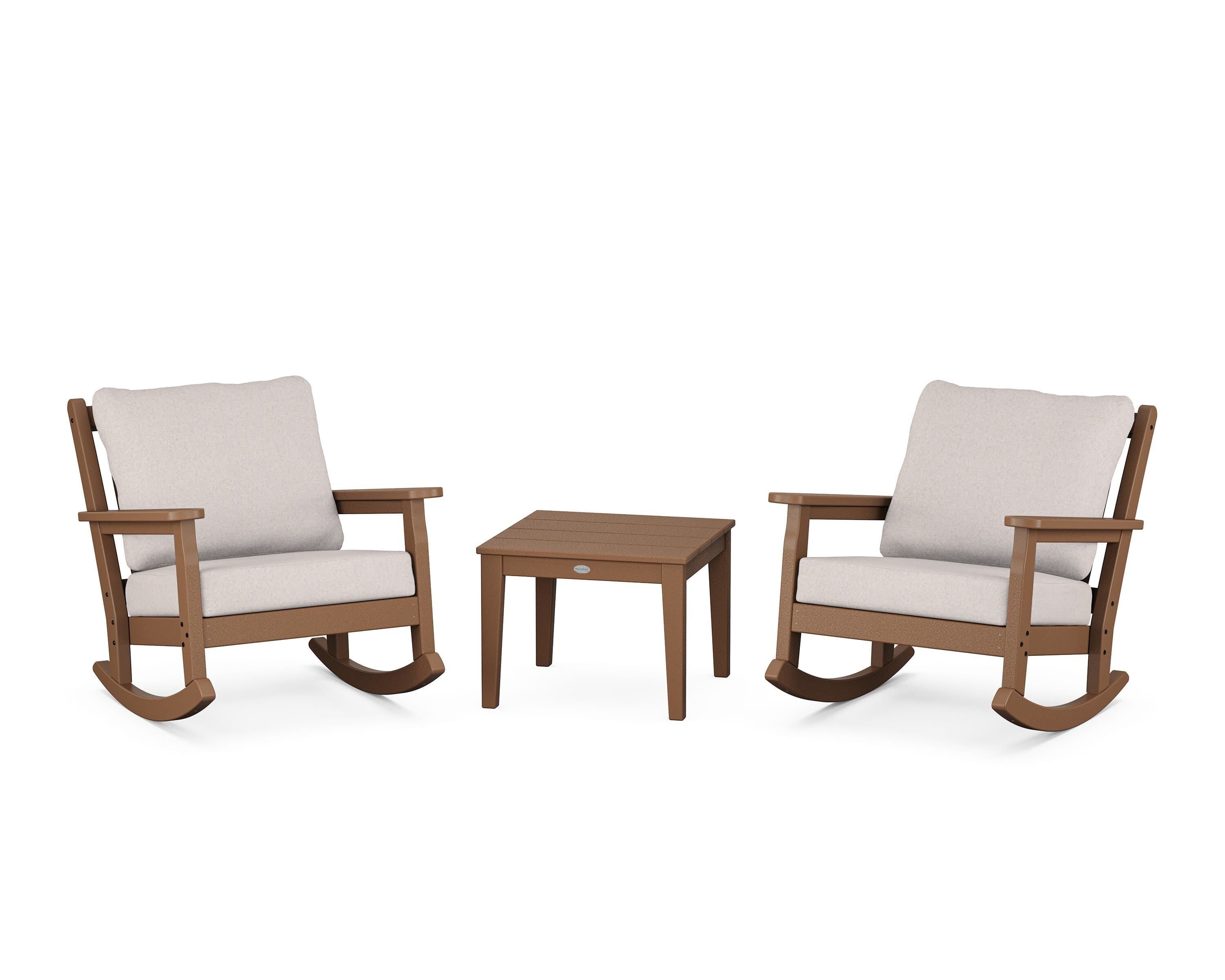 POLYWOOD® Chippendale 3-Piece Deep Seating Rocker Set in Teak / Dune Burlap