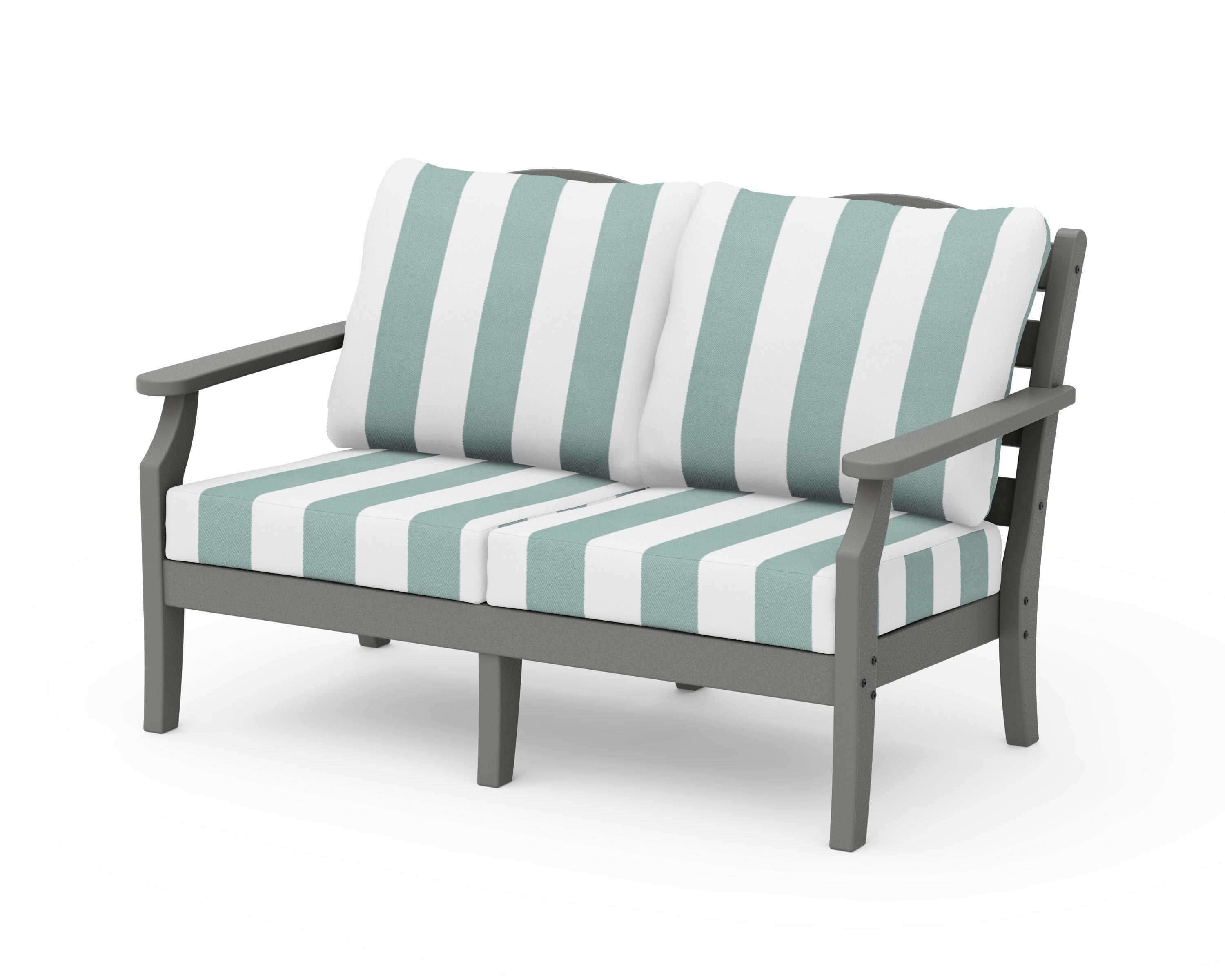 Draper James™ by POLYWOOD® Savannah Deep Seating Loveseat in Slate Grey / Cabana Stripe Glacier Spa