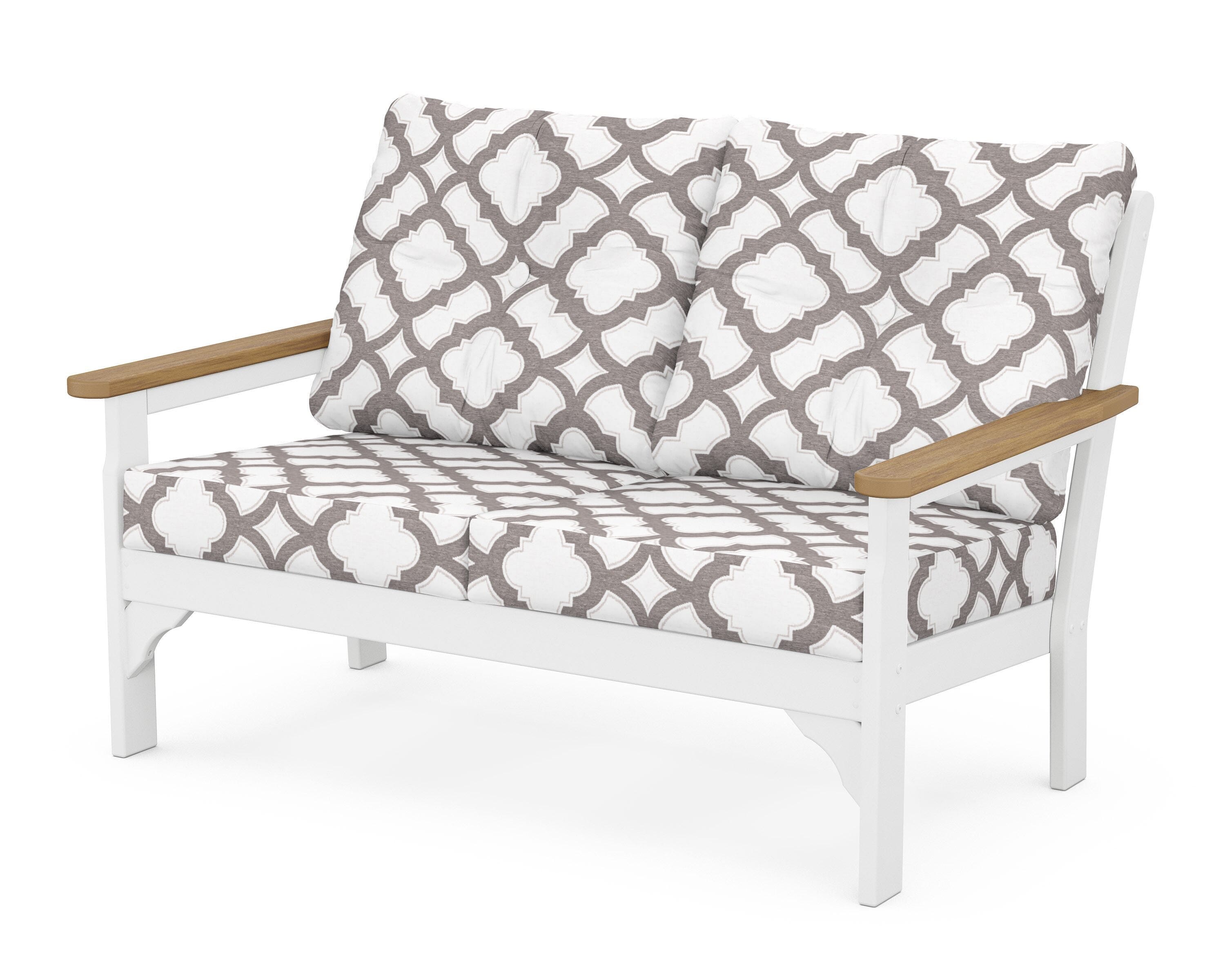 POLYWOOD® Vineyard Deep Seating Loveseat in White / Natural / Trellis Grey Mist