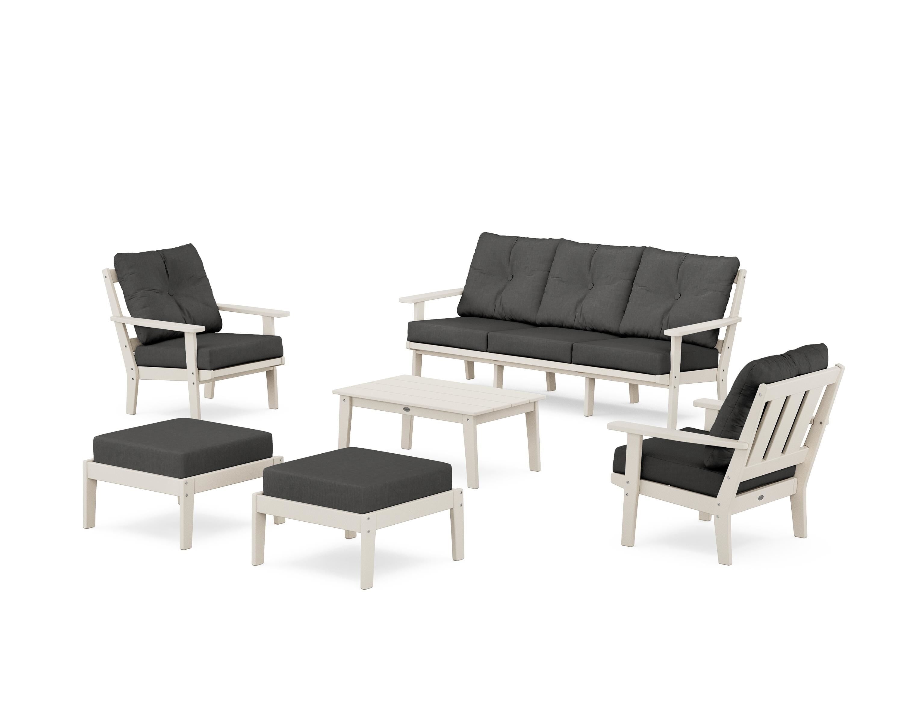 POLYWOOD® Oxford 6-Piece Lounge Sofa Set in Sand / Spectrum Carbon