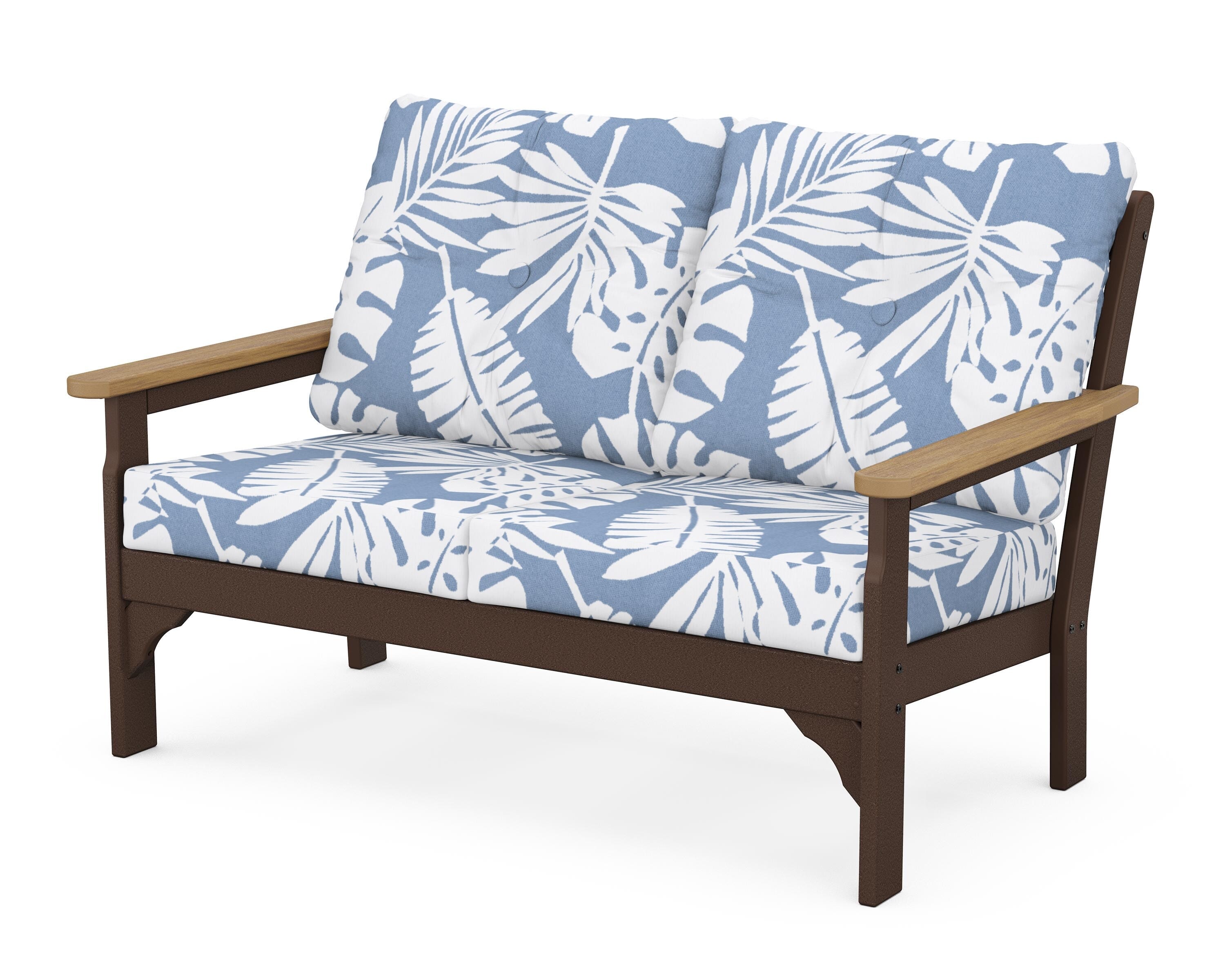POLYWOOD® Vineyard Deep Seating Loveseat in Mahogany / Natural / Leaf Sky Blue