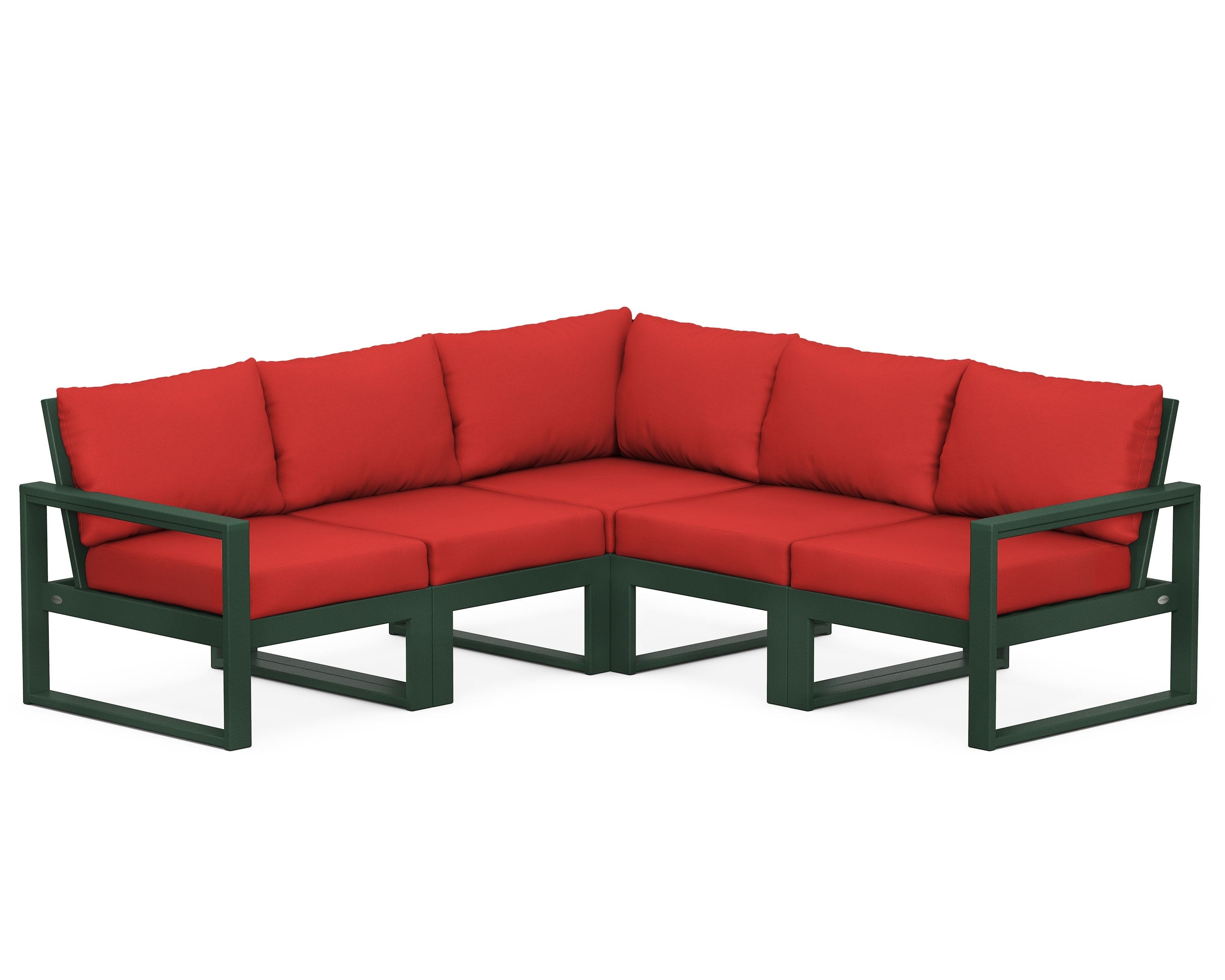 POLYWOOD® EDGE 5-Piece Modular Deep Seating Set in Green / Crimson Linen