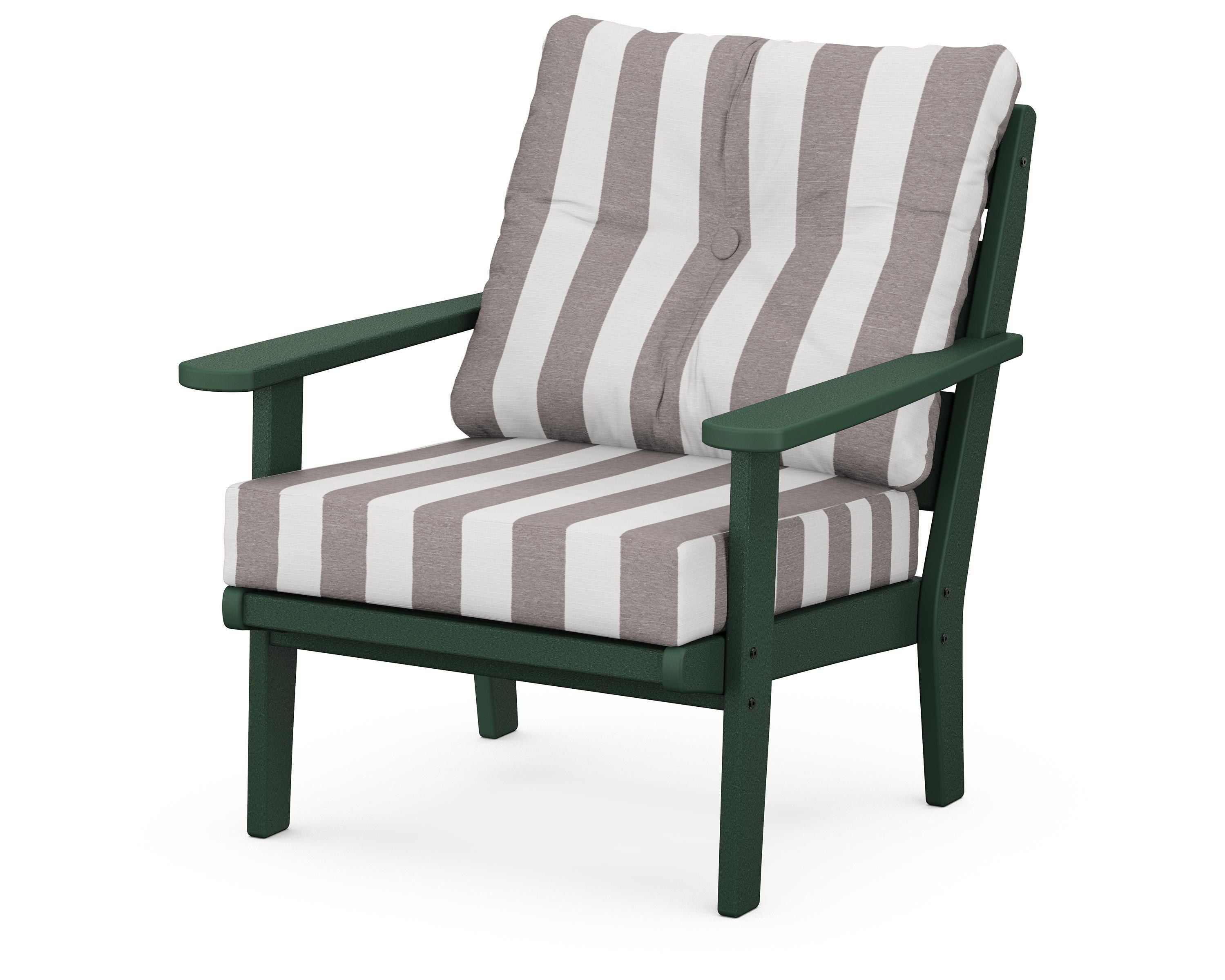 POLYWOOD® Lakeside Deep Seating Chair in Green / Cabana Stripe Grey Mist