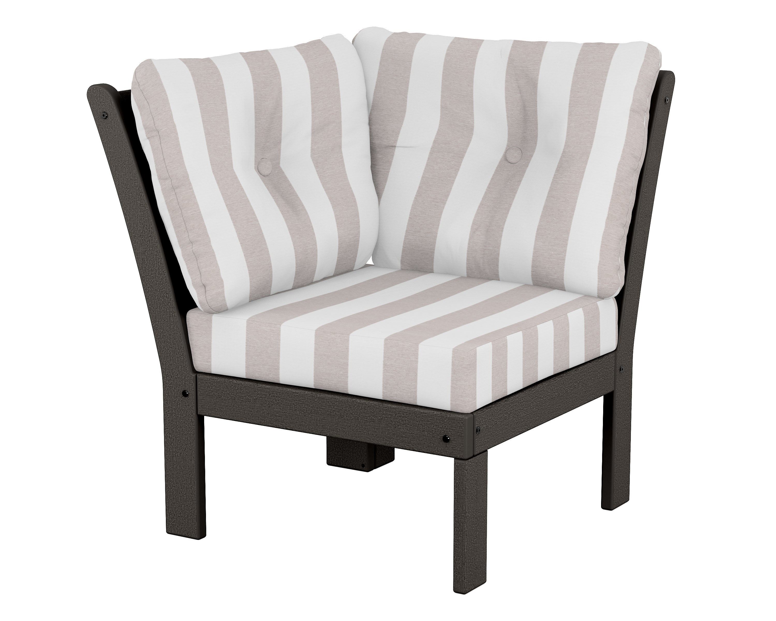 POLYWOOD® Vineyard Modular Corner Chair in Vintage Coffee / Cabana Stripe Dune Burlap