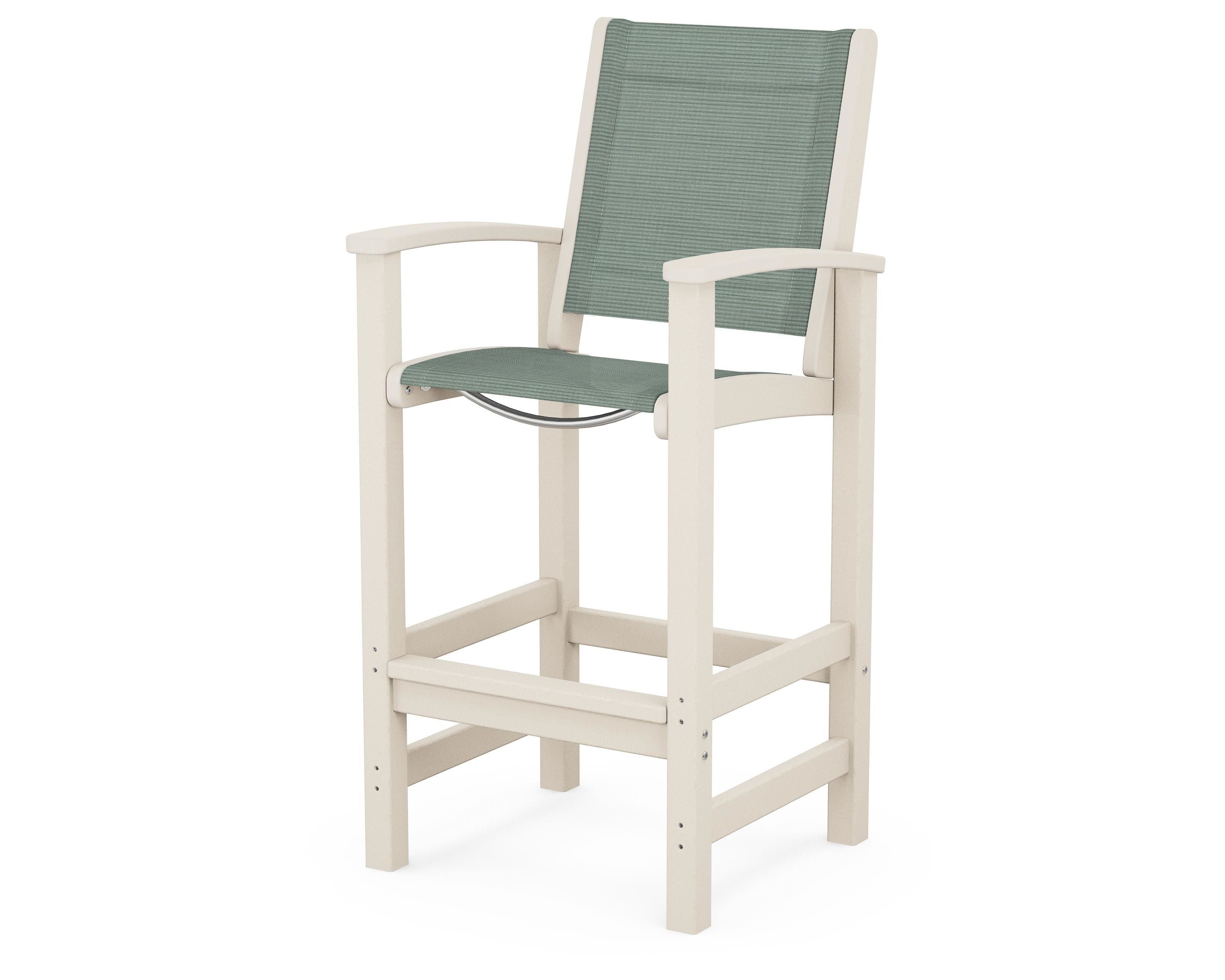 POLYWOOD® Coastal Bar Chair in Sand / Dupioni Sea Mist Sling
