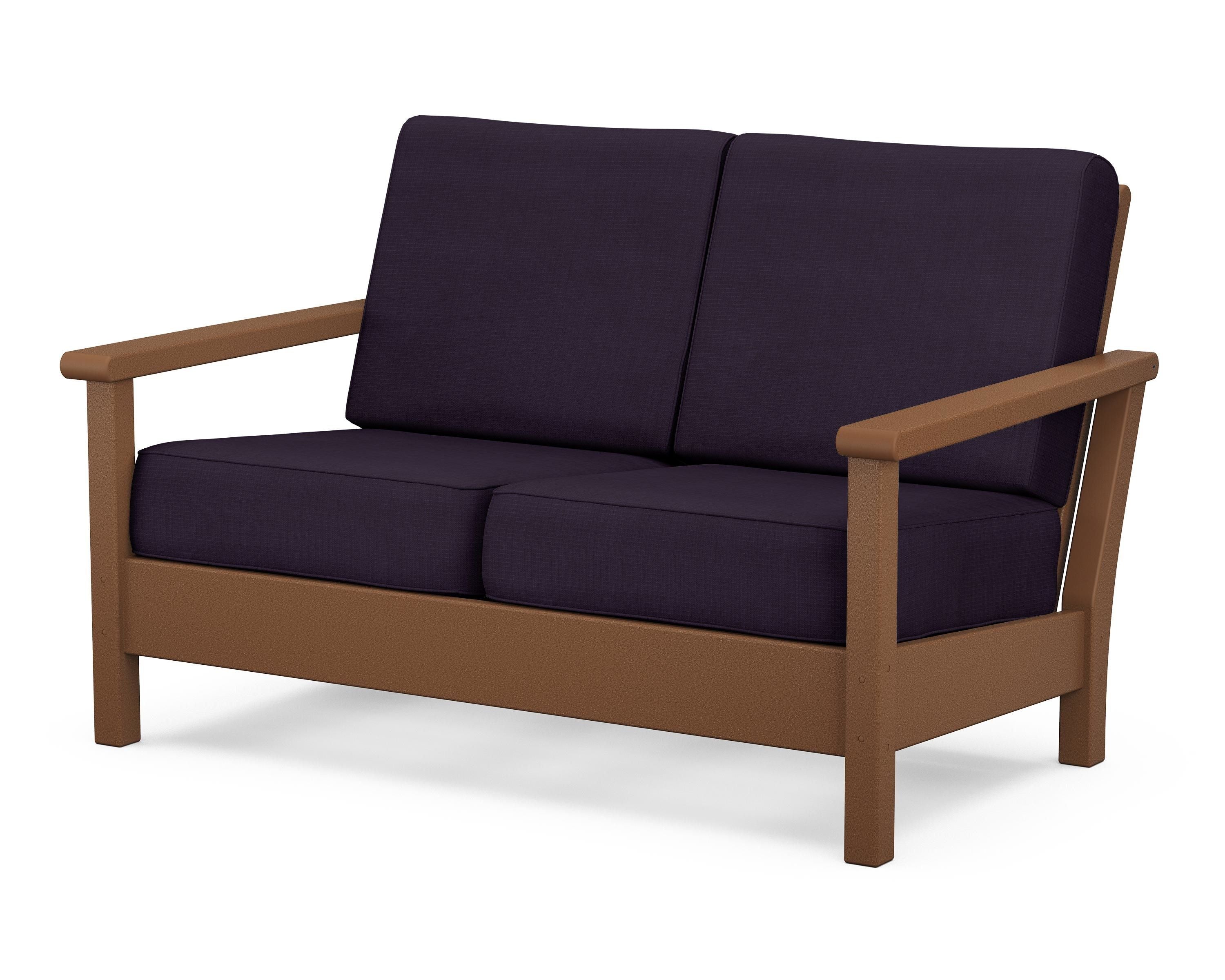 POLYWOOD® Harbour Deep Seating Loveseat in Teak / Navy Linen