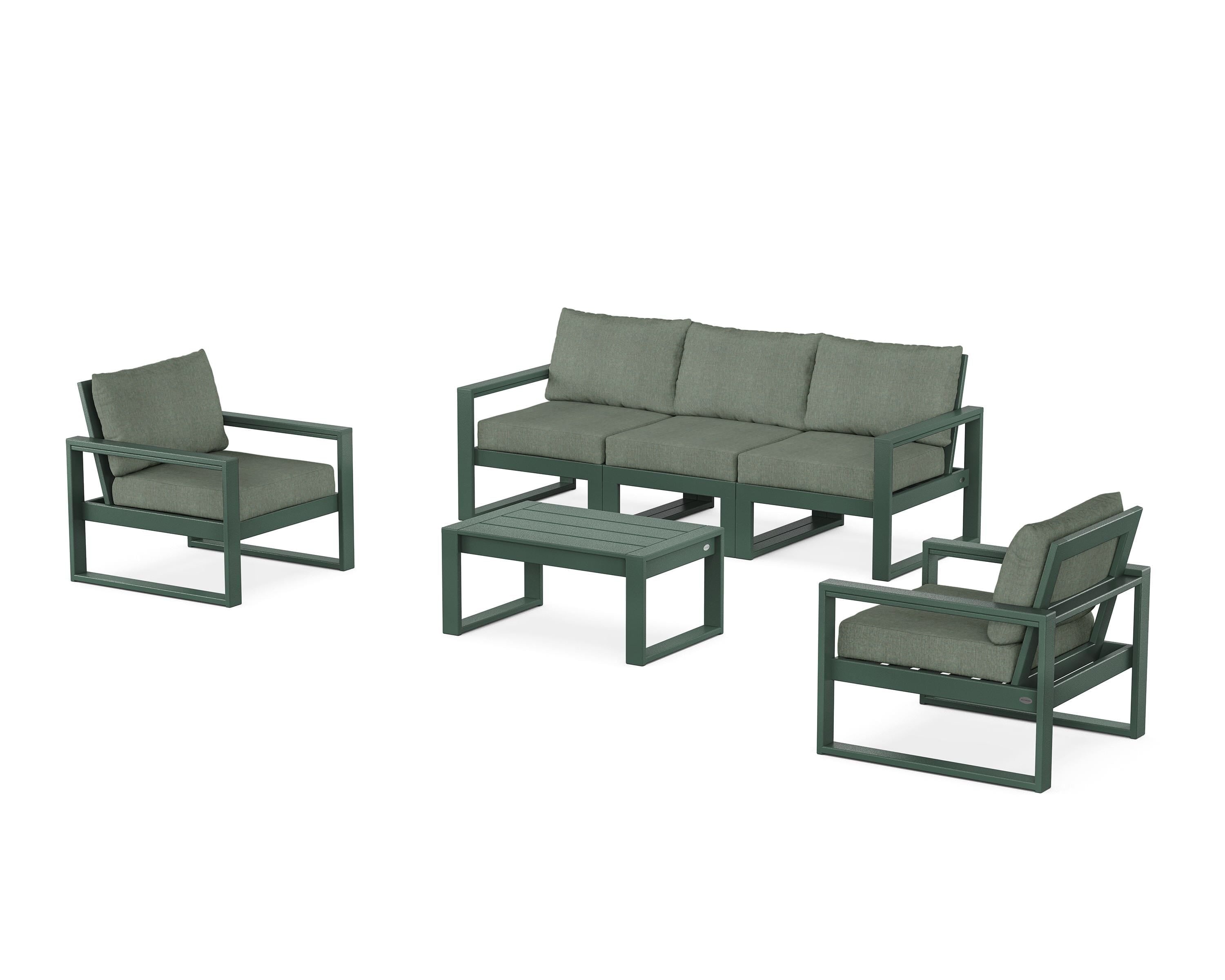 POLYWOOD® EDGE Sectional 4-Piece Deep Seating Set with Sofa in Green / Cast Sage