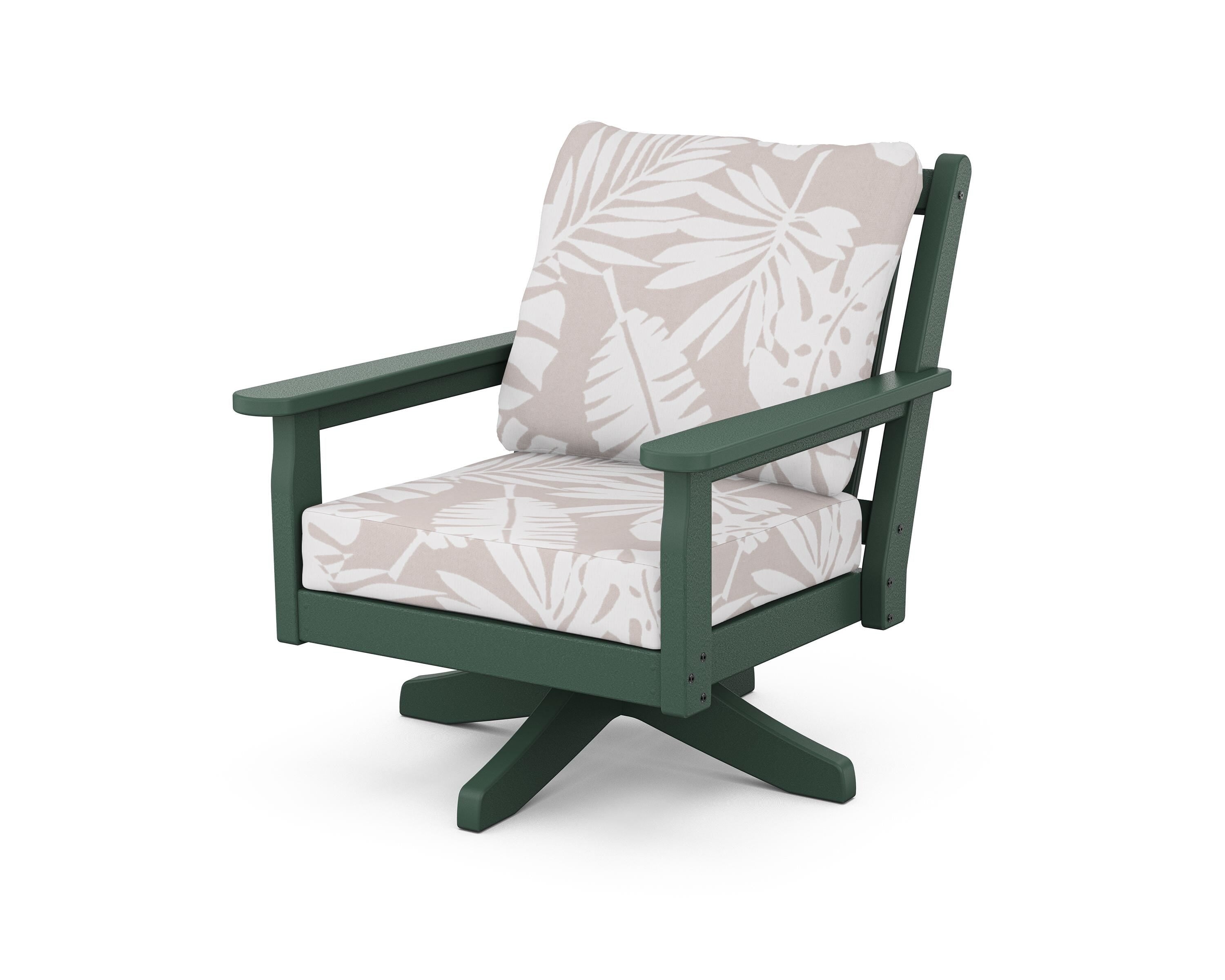 POLYWOOD® Chippendale Deep Seating Swivel Chair in Green / Leaf Dune Burlap