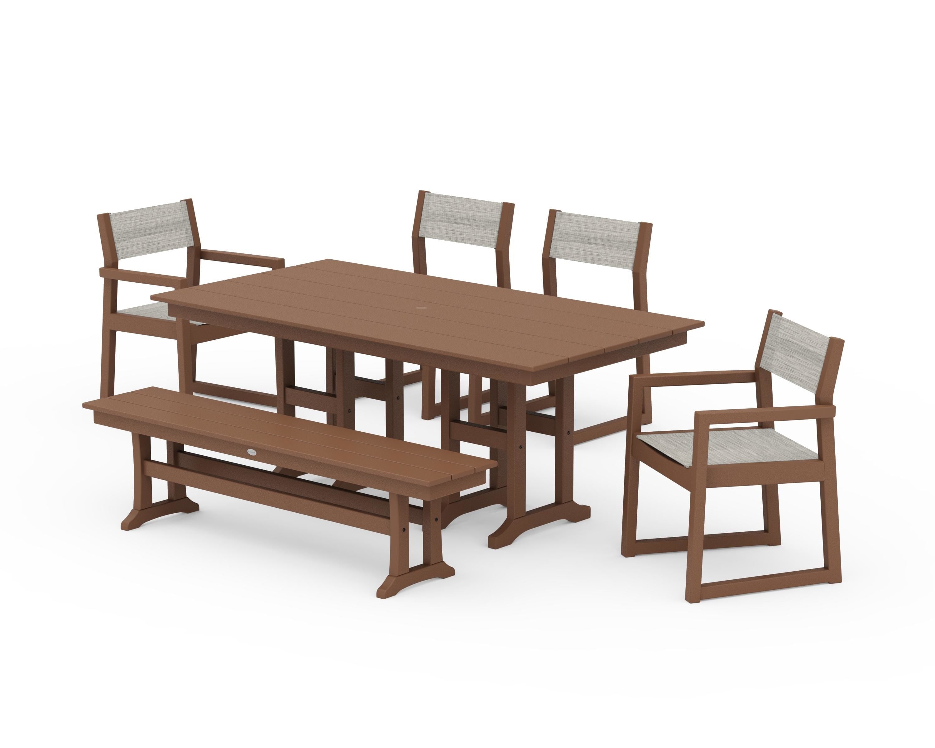POLYWOOD® EDGE Sling 6-Piece Farmhouse Dining Set in Teak / Birch Sling