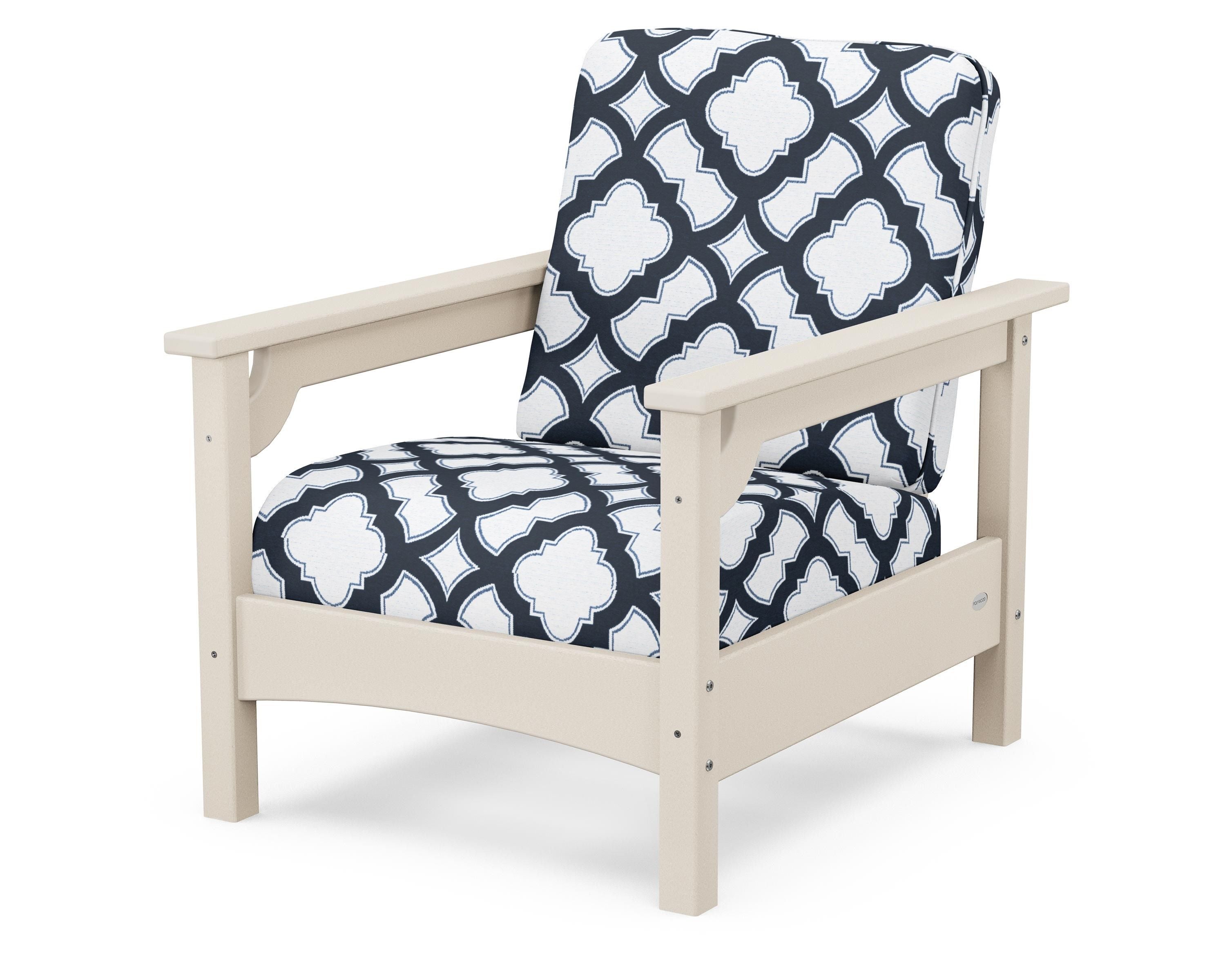 POLYWOOD® Club Chair in Sand / Trellis Marine Indigo