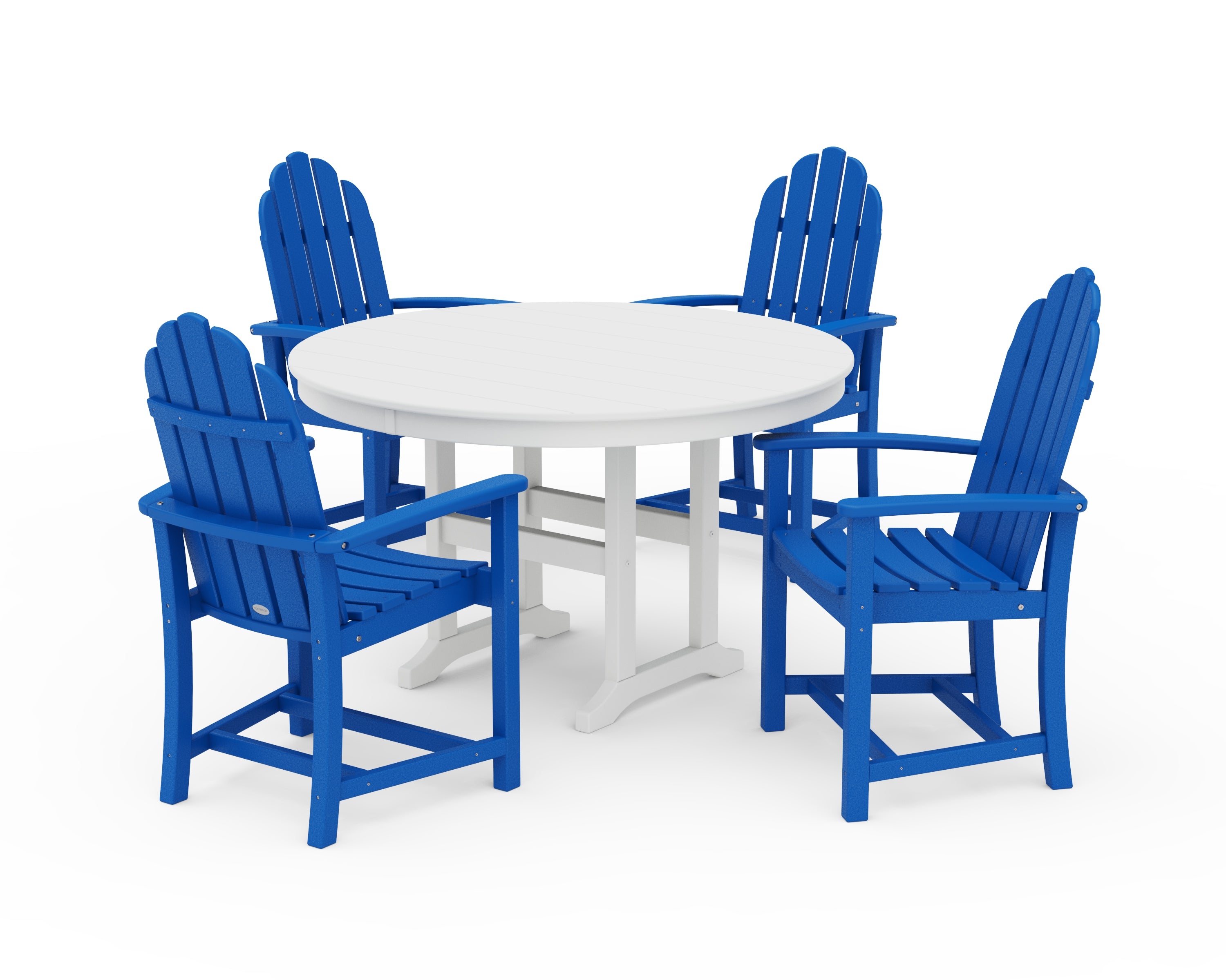 POLYWOOD® Classic Adirondack 5-Piece Round Farmhouse Dining Set in Pacific Blue / White