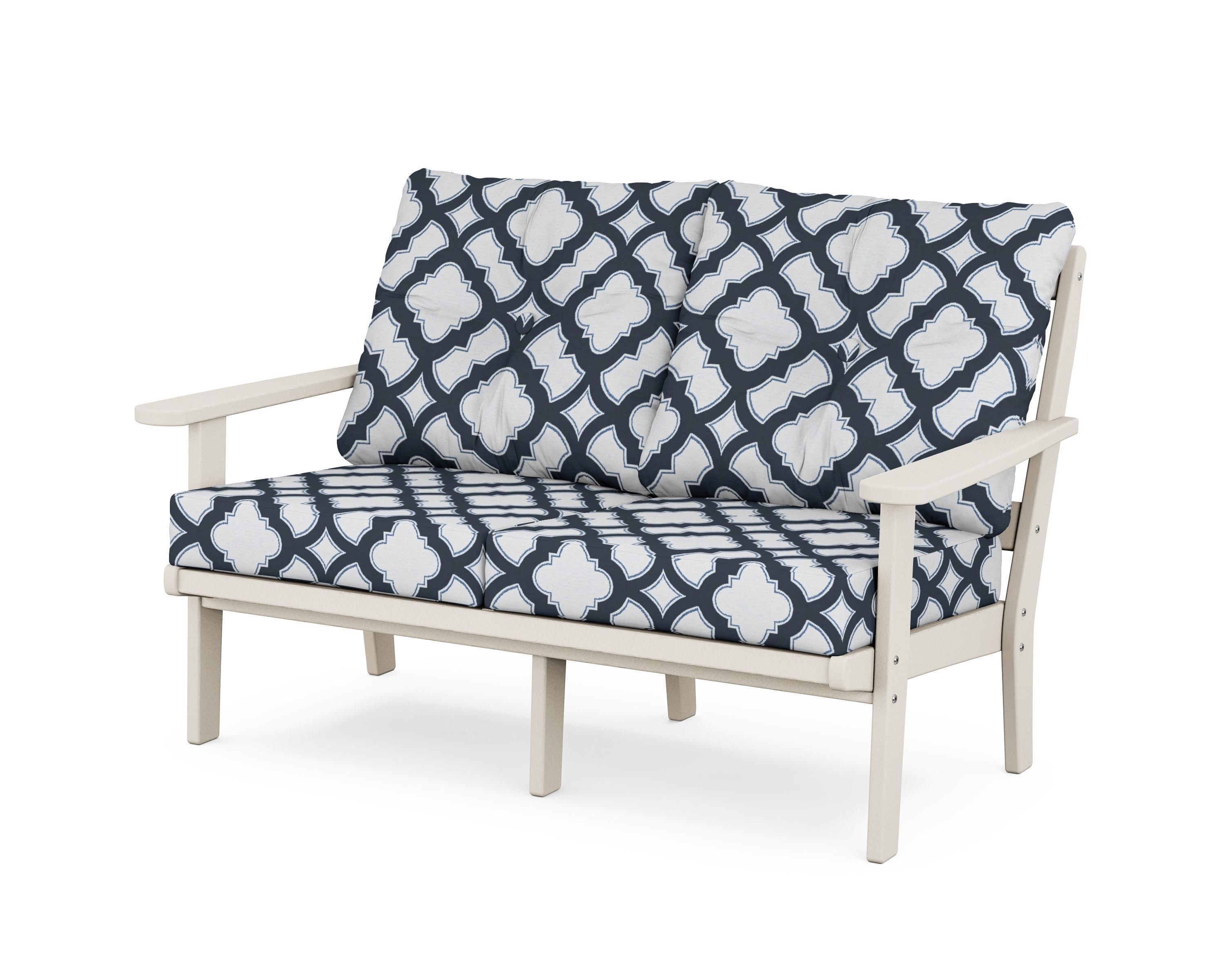 POLYWOOD® Mission Deep Seating Loveseat in Sand / Trellis Marine Indigo