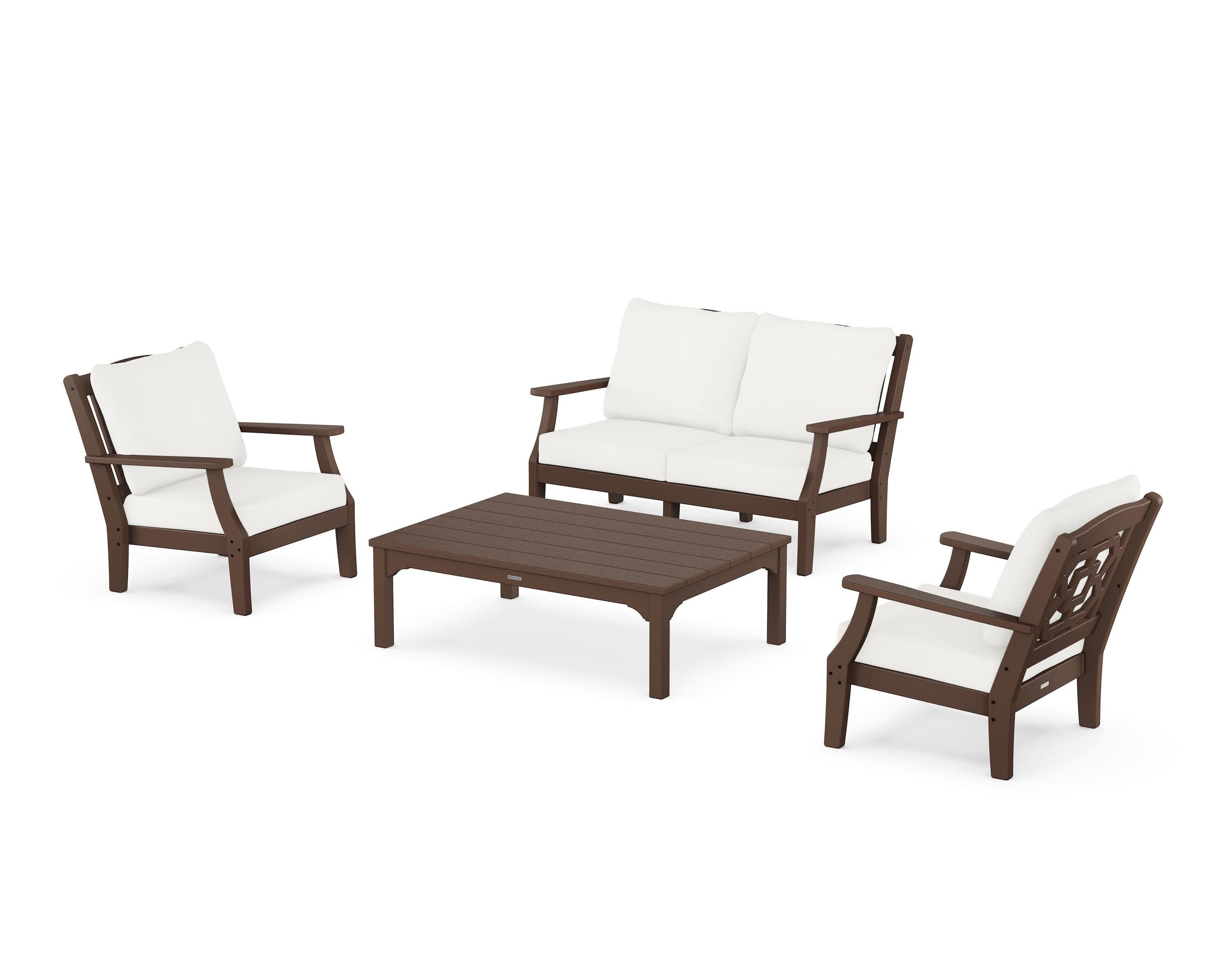 Martha Stewart by POLYWOOD® Chinoiserie 4-Piece Deep Seating Set with Loveseat in Mahogany / Natural Linen