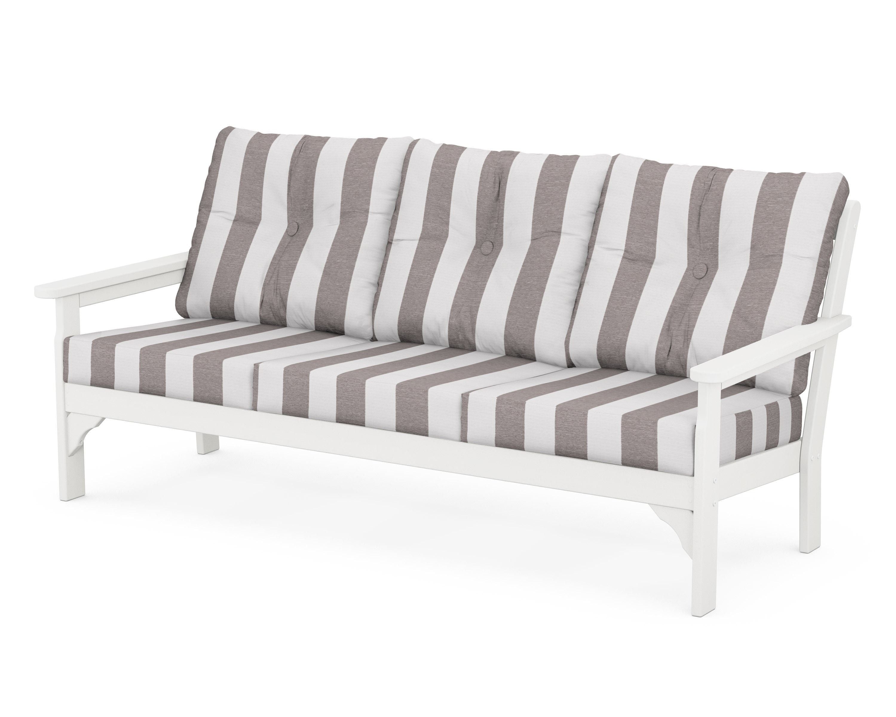 POLYWOOD® Vineyard Deep Seating Sofa in White / Cabana Stripe Grey Mist