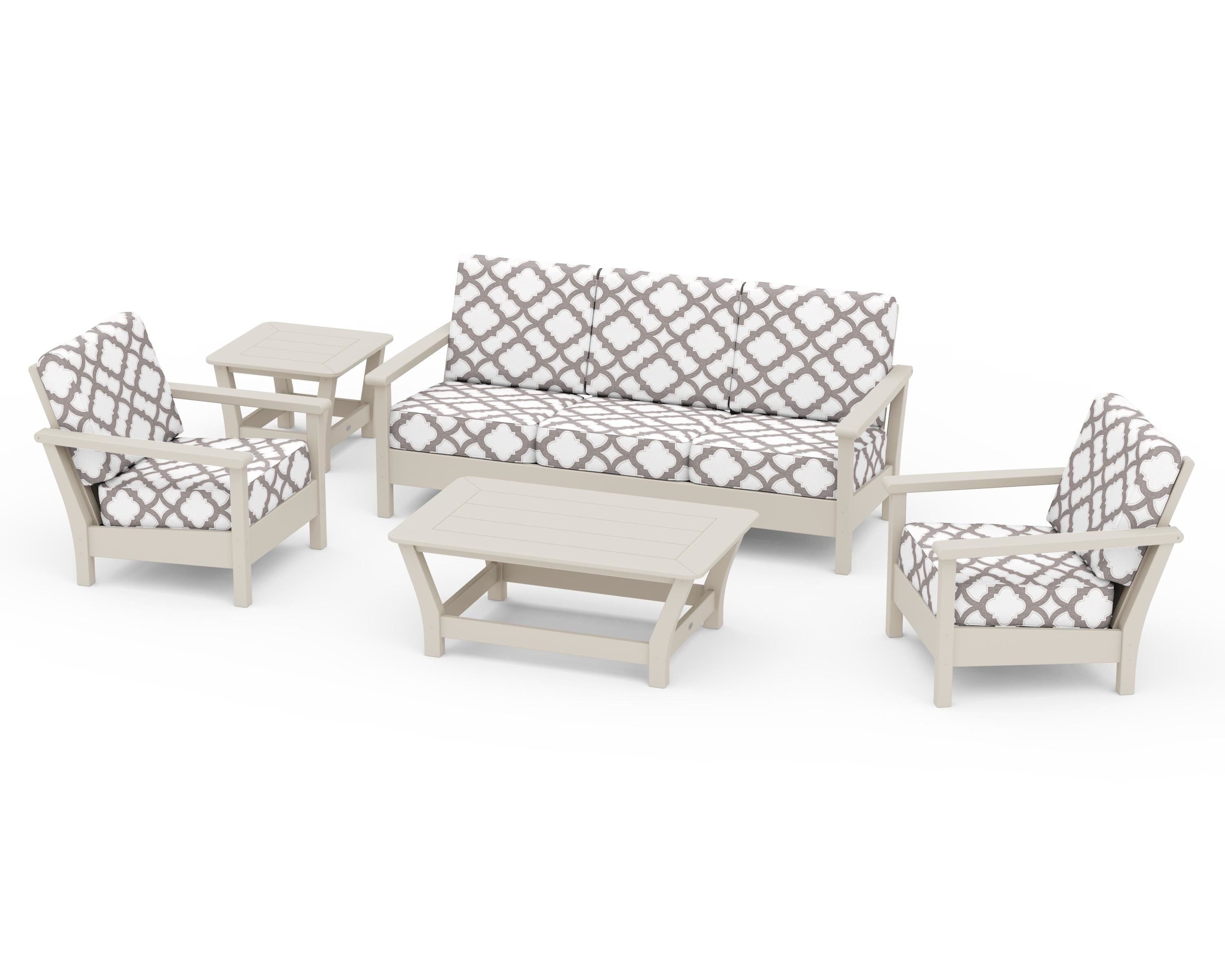POLYWOOD® Harbour 5-Piece Deep Seating Set in Sand / Trellis Grey Mist