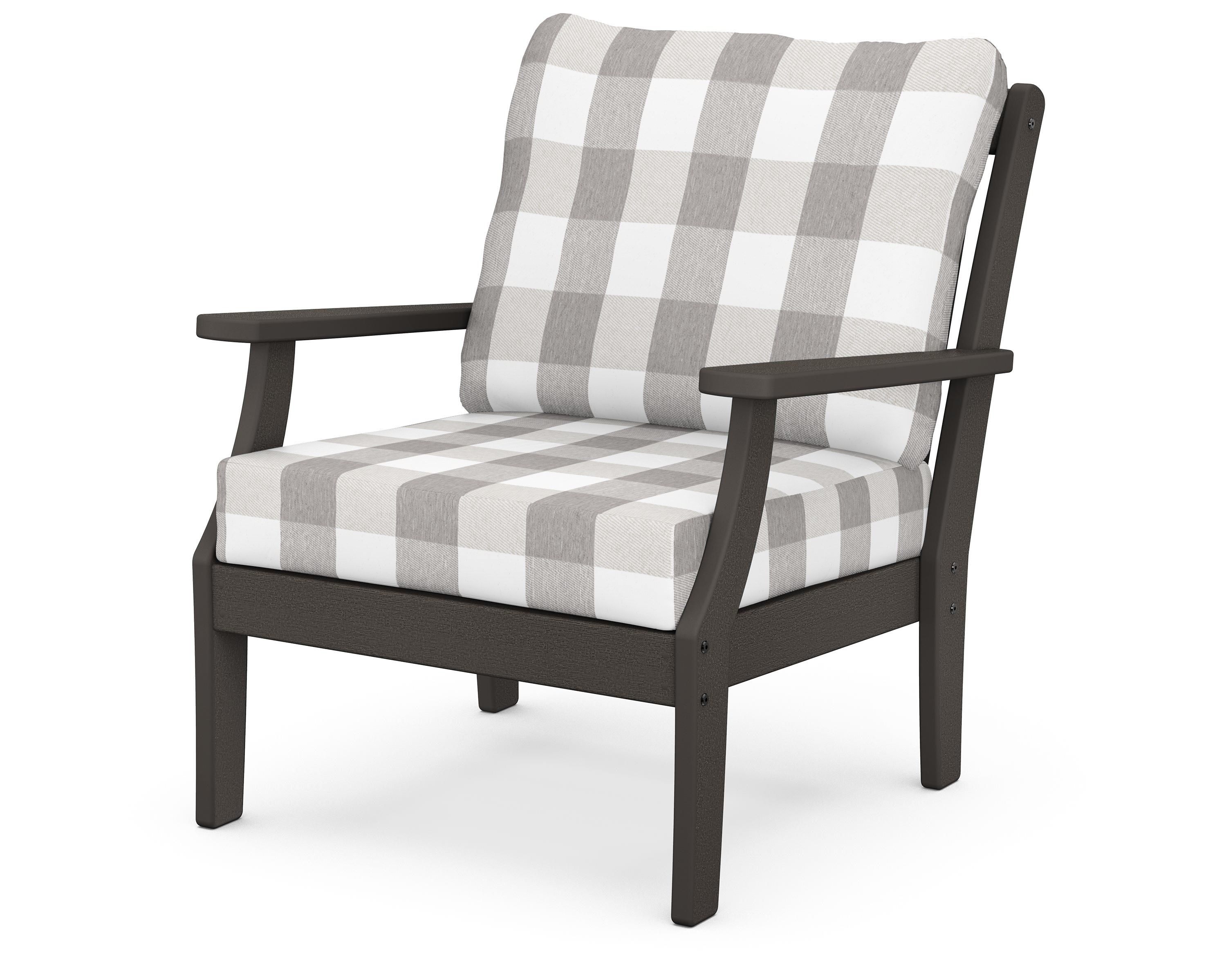 POLYWOOD® Braxton Deep Seating Chair in Vintage Coffee / Buffalo Plaid Grey Mist