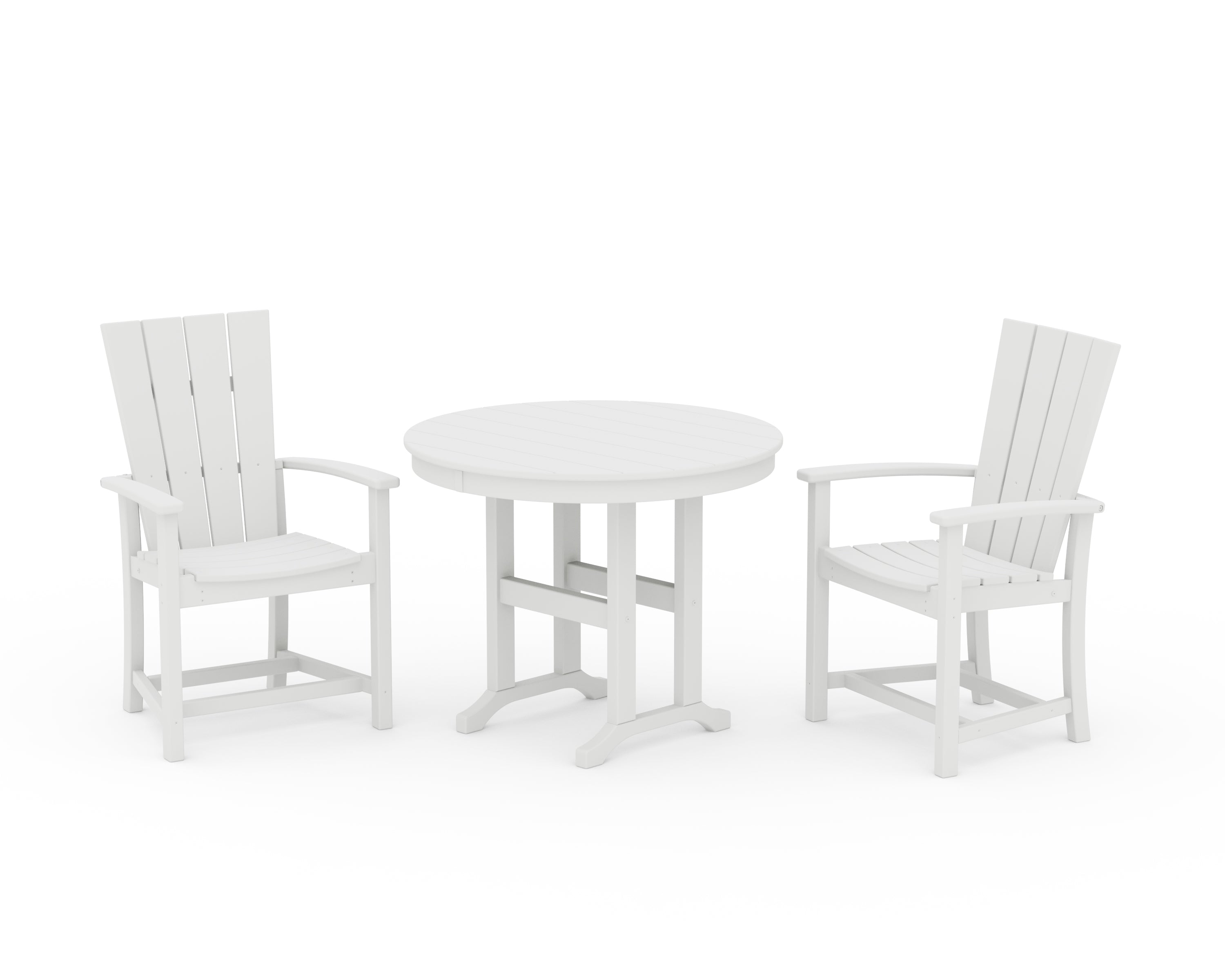 POLYWOOD® Quattro 3-Piece Round Farmhouse Dining Set in White