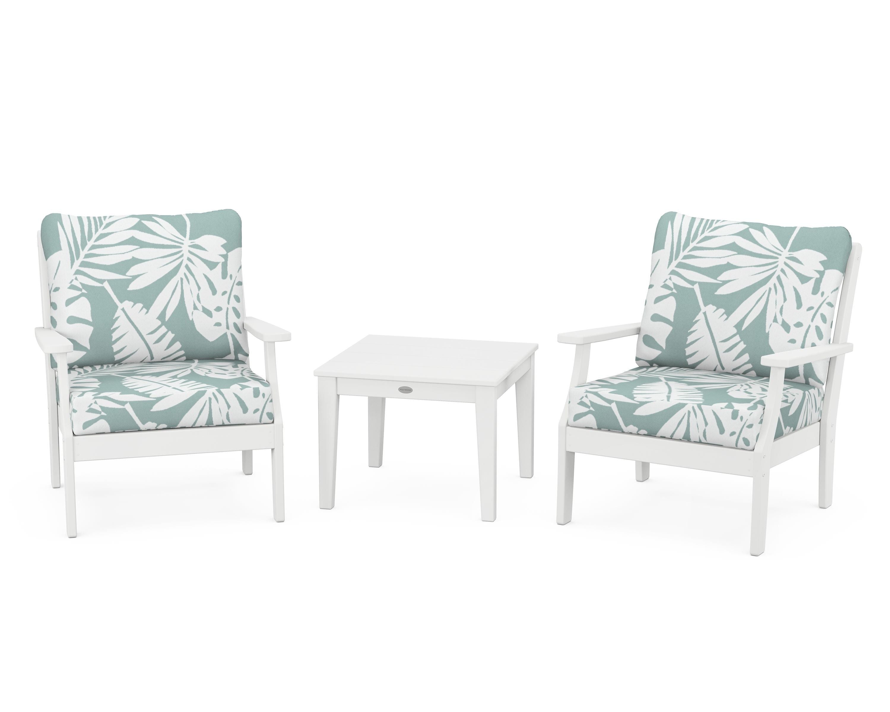 POLYWOOD® Braxton 3-Piece Deep Seating Set in White / Leaf Glacier Spa