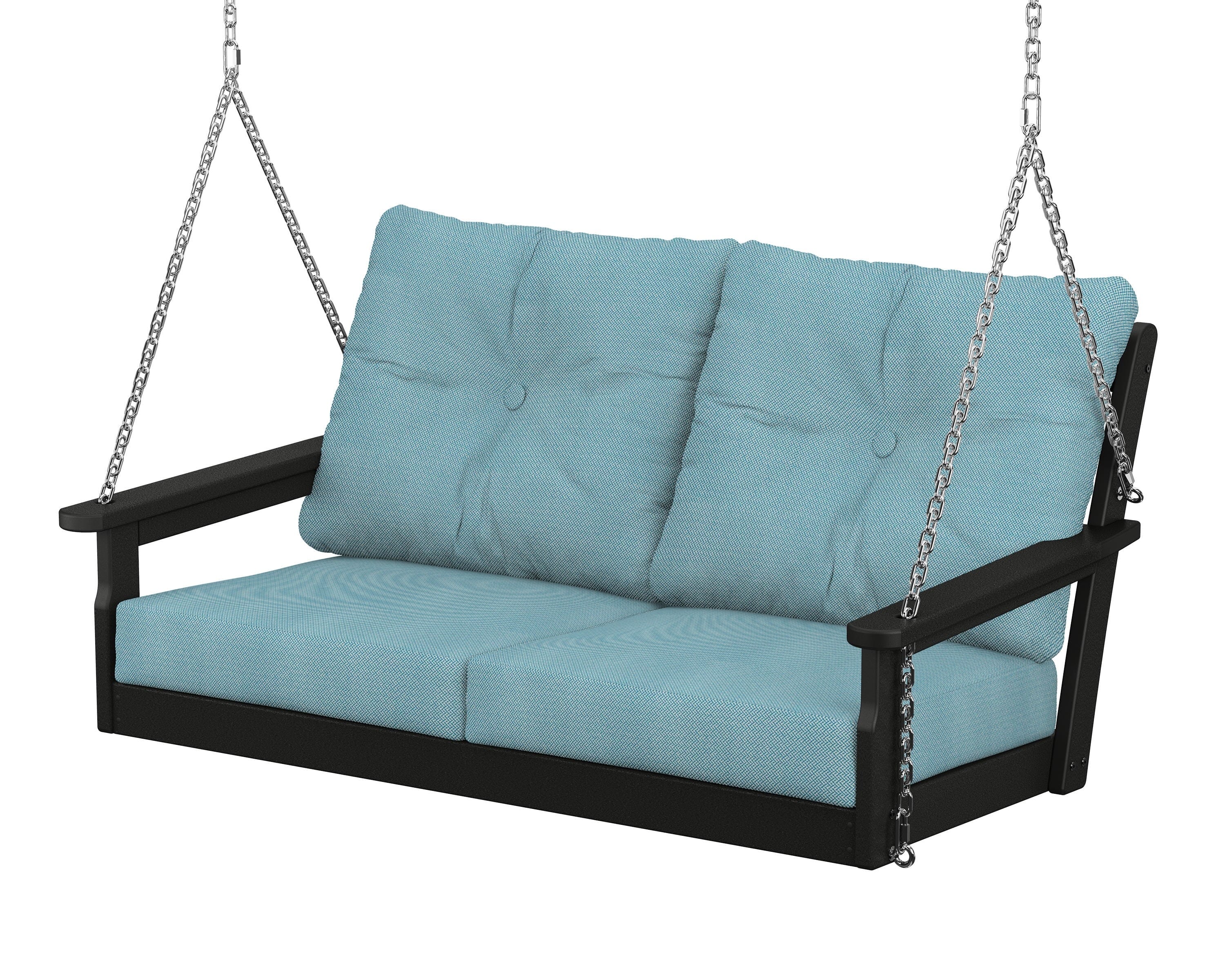 POLYWOOD® Vineyard Deep Seating Swing in Black / Lattice Sky Blue