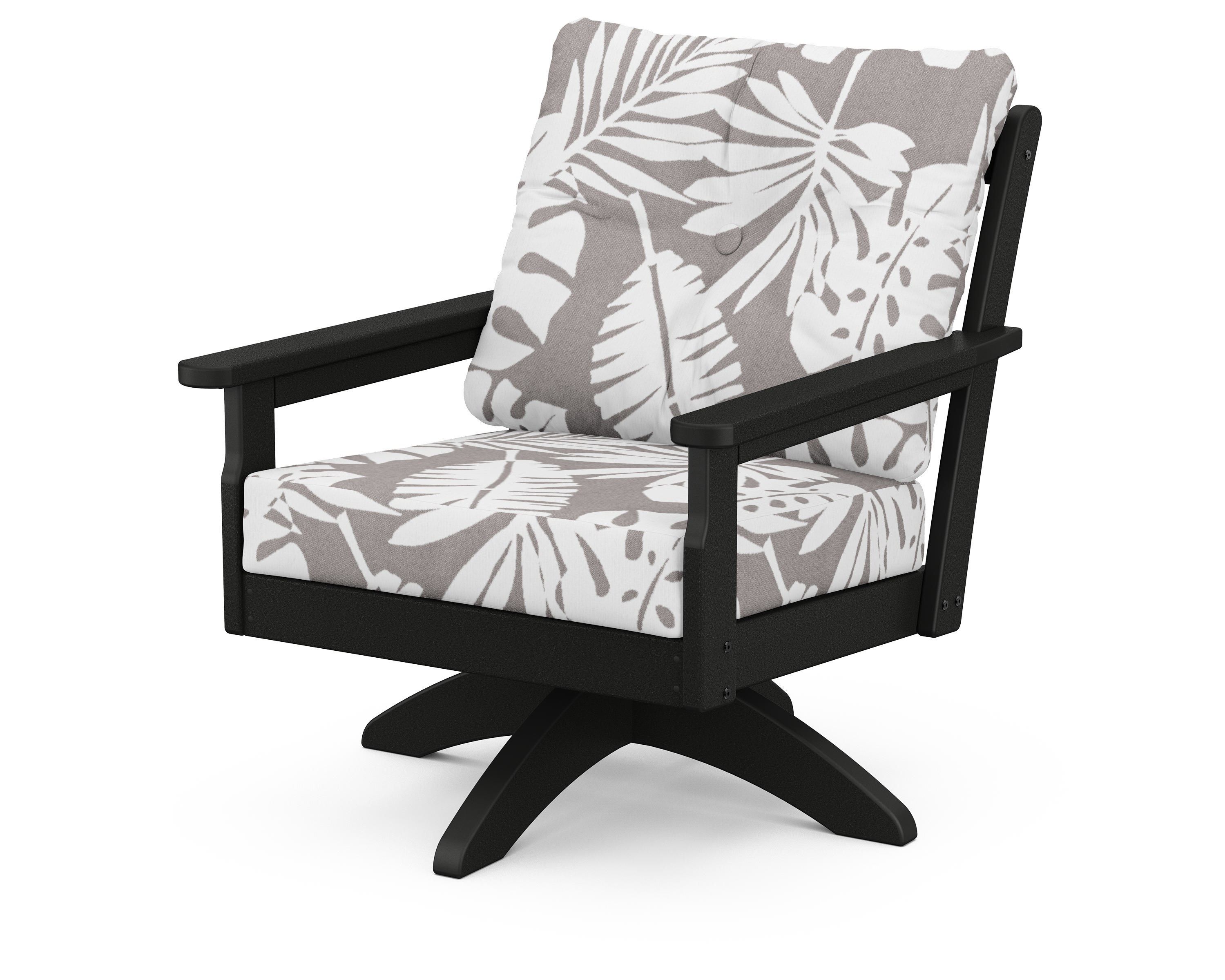 POLYWOOD® Vineyard Deep Seating Swivel Chair in Black / Leaf Grey Mist