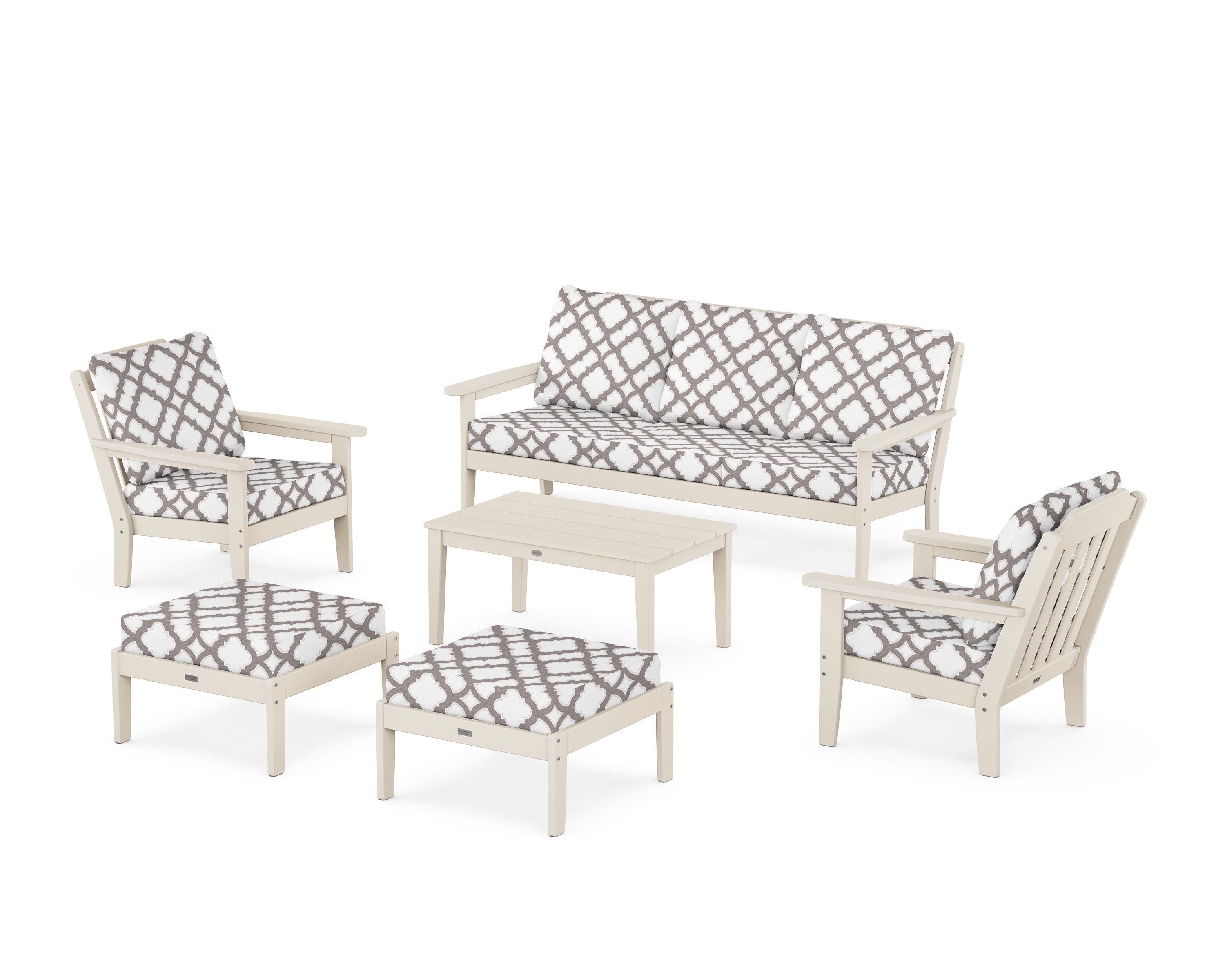 Country Living Cottage 6-Piece Lounge Sofa Set in Sand / Trellis Grey Mist