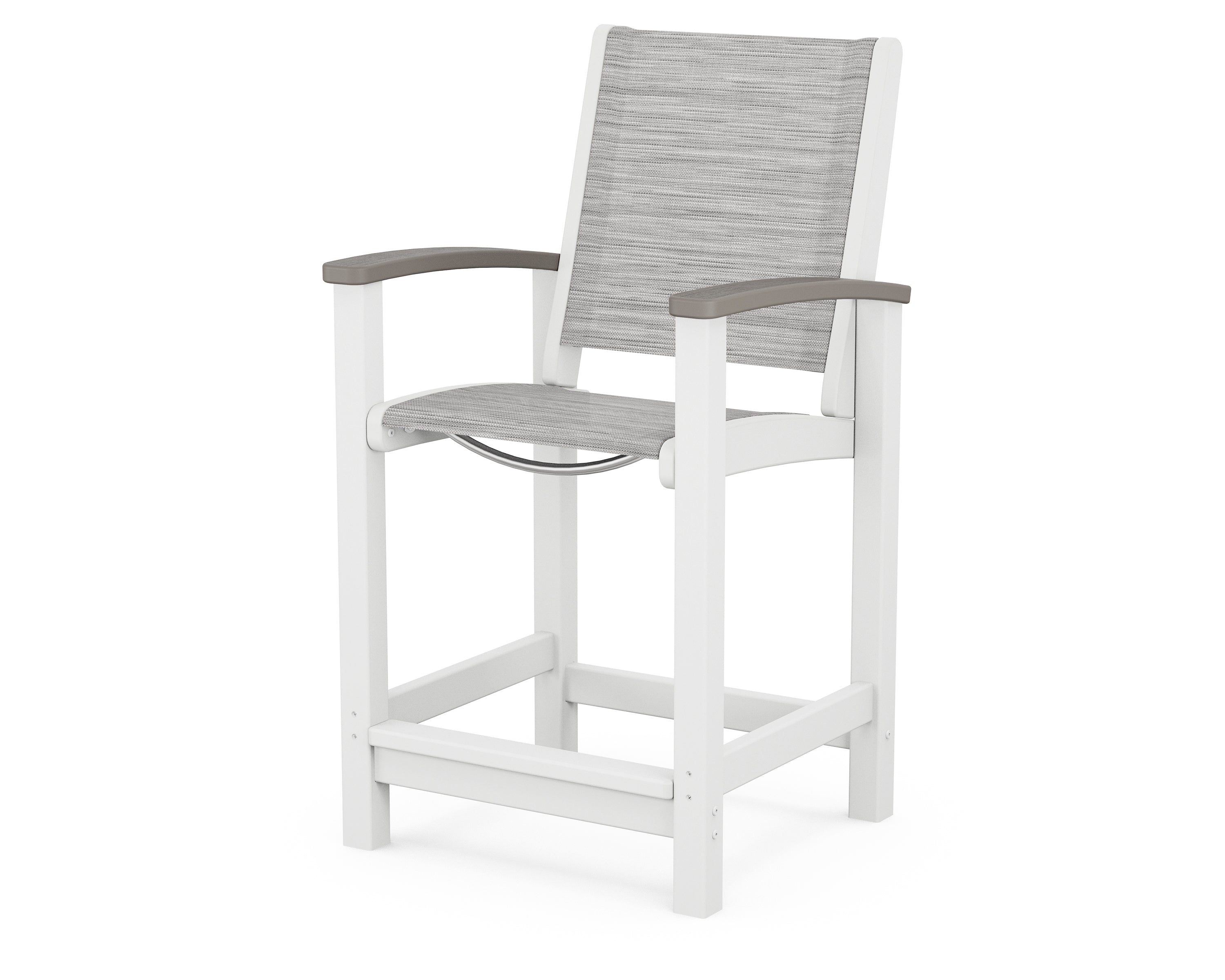 POLYWOOD® Coastal Counter Chair in White / Driftwood / Metallic Sling