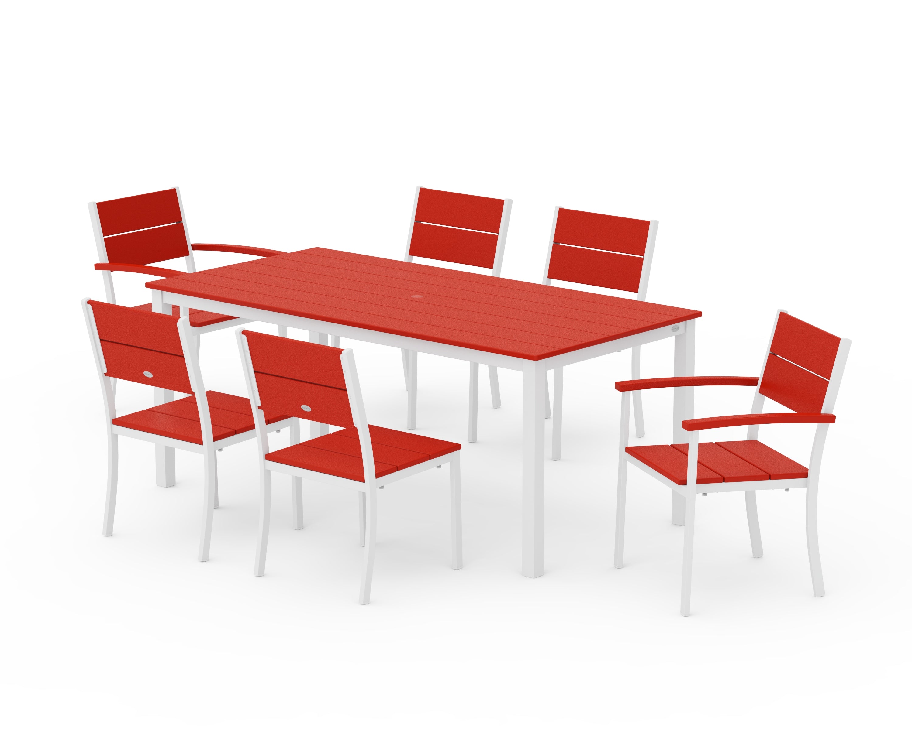 POLYWOOD® Main Street 7-Piece Dining Set in White / Sunset Red