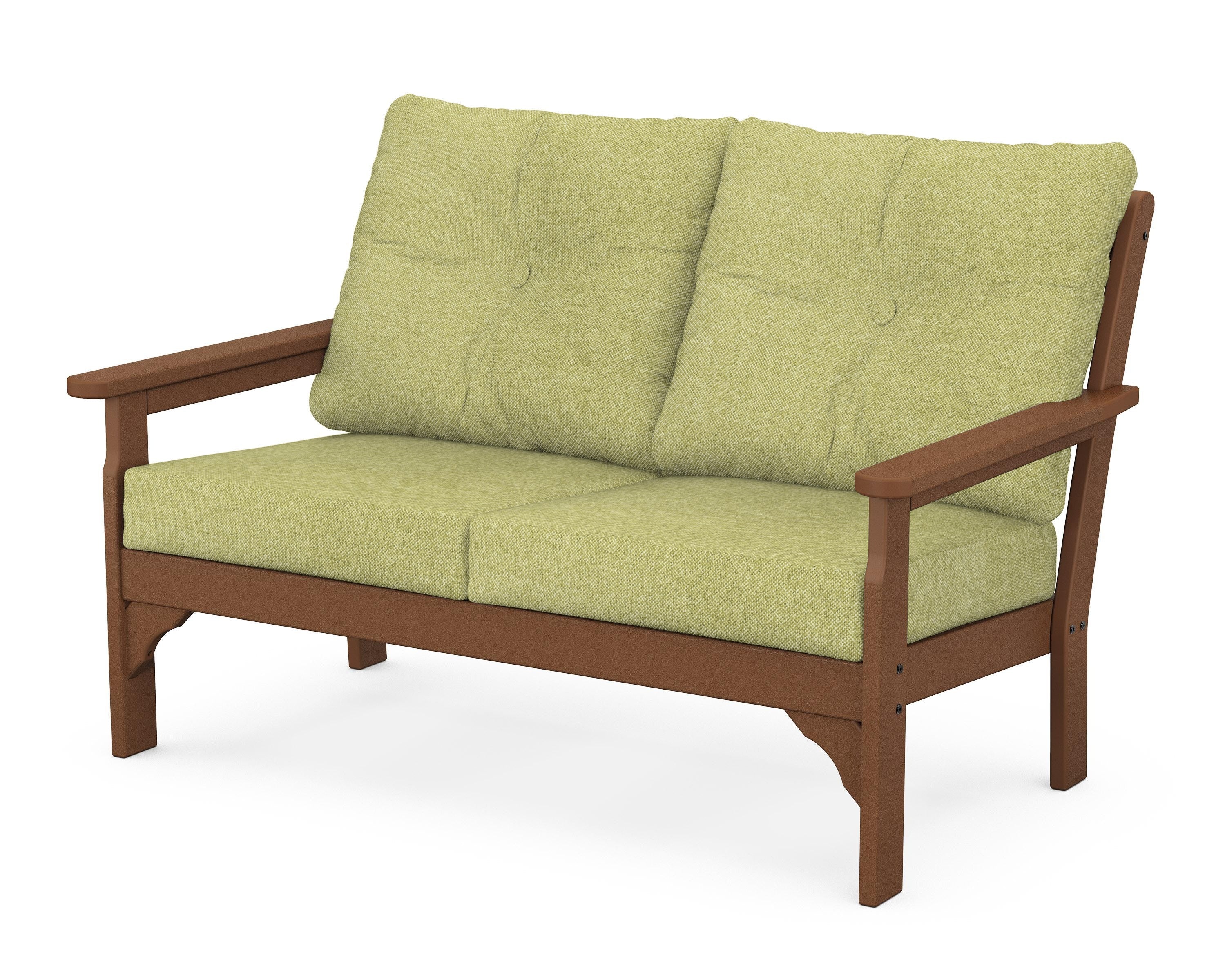 POLYWOOD® Vineyard Deep Seating Loveseat in Teak / Chartreuse Boucle