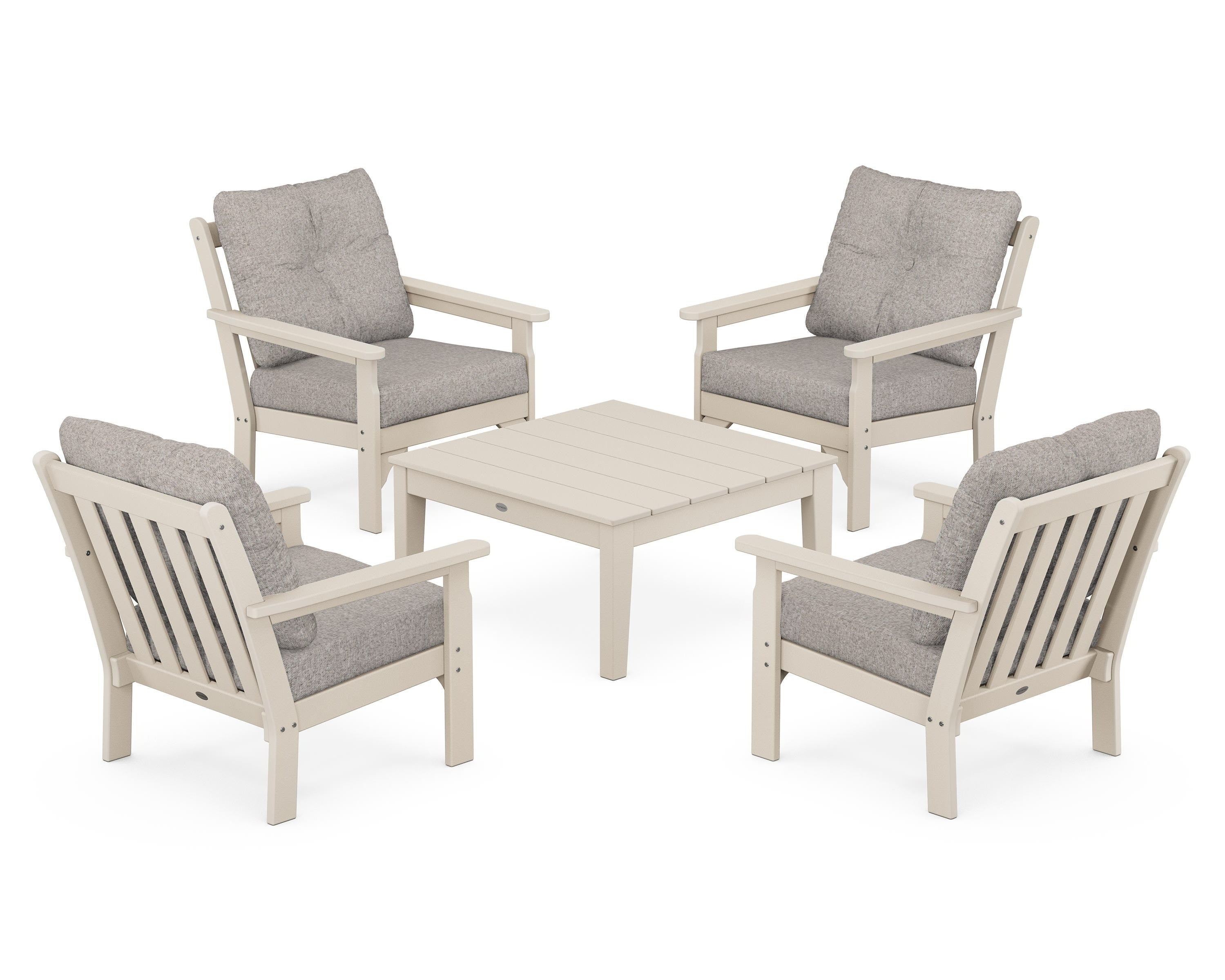 POLYWOOD® Vineyard 5-Piece Deep Seating Conversation Set in Sand / Weathered Tweed